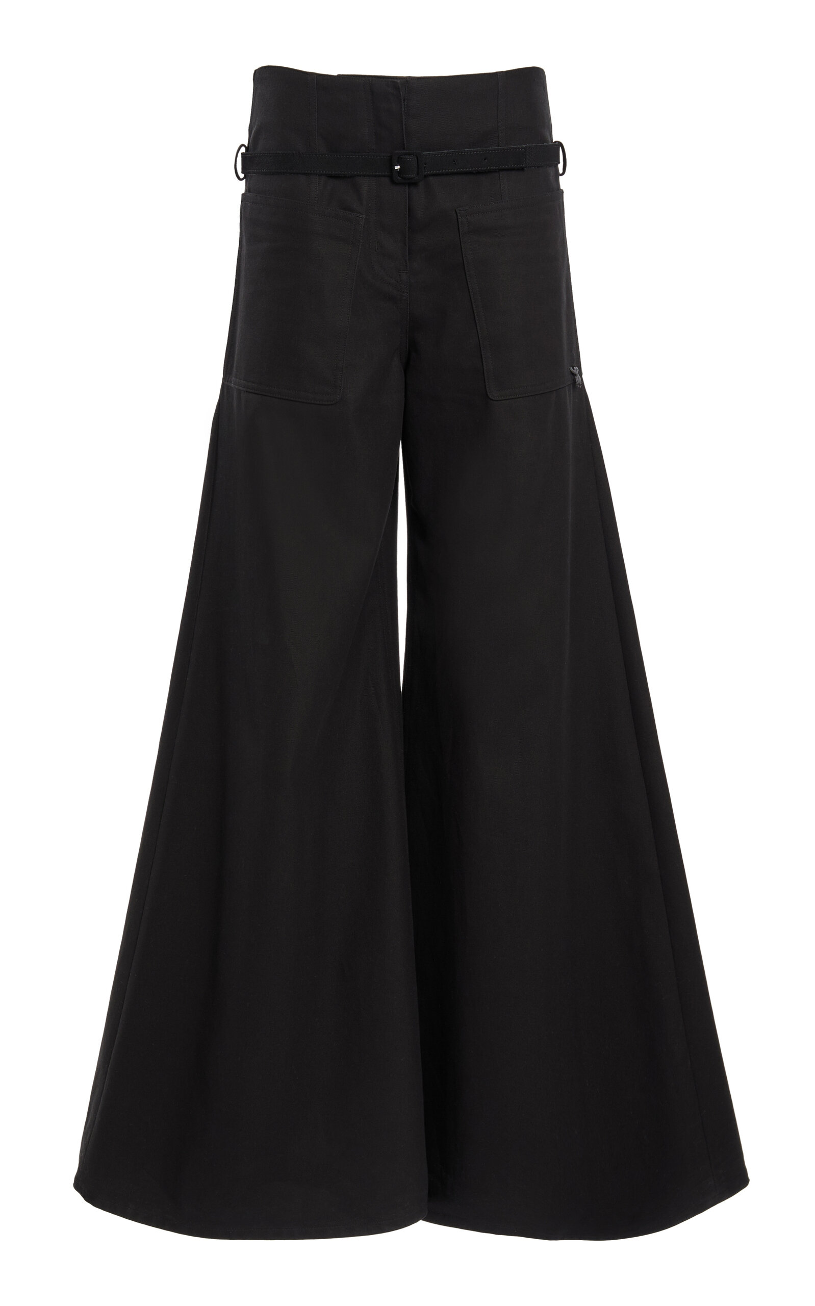 Courrèges Belted Cotton Canvas Palazzo Pants In Black