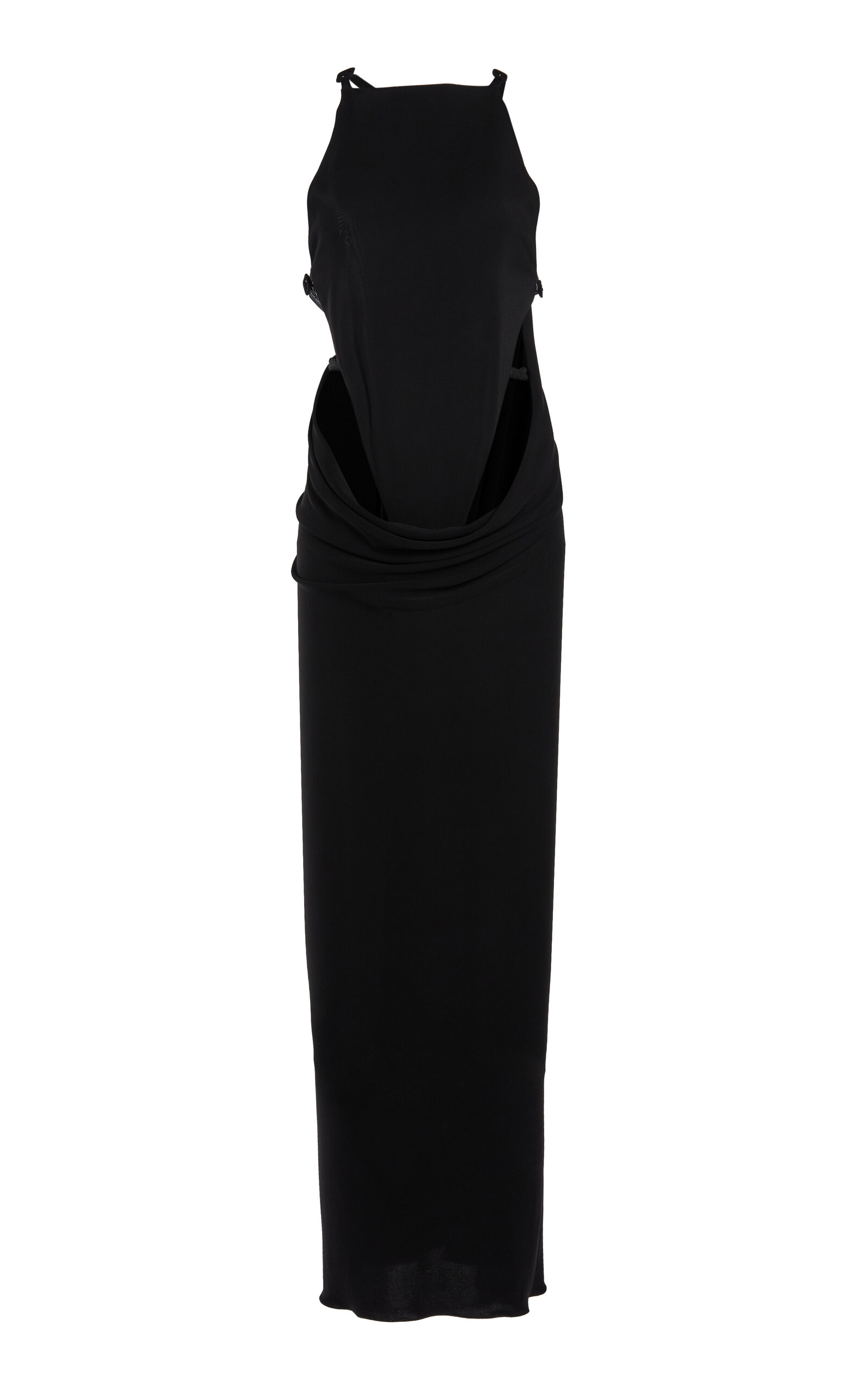 Courrèges V-line Draped Crepe Midi Dress In Black