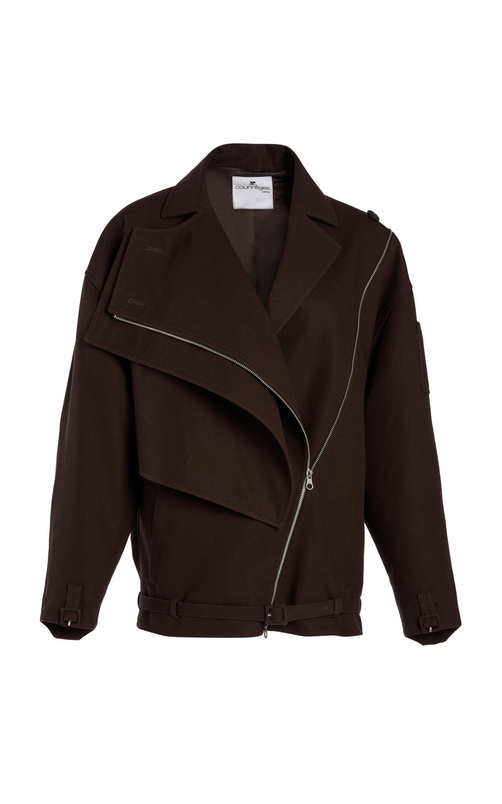 Courrèges Oblique Short Cotton Trench Coat In Brown