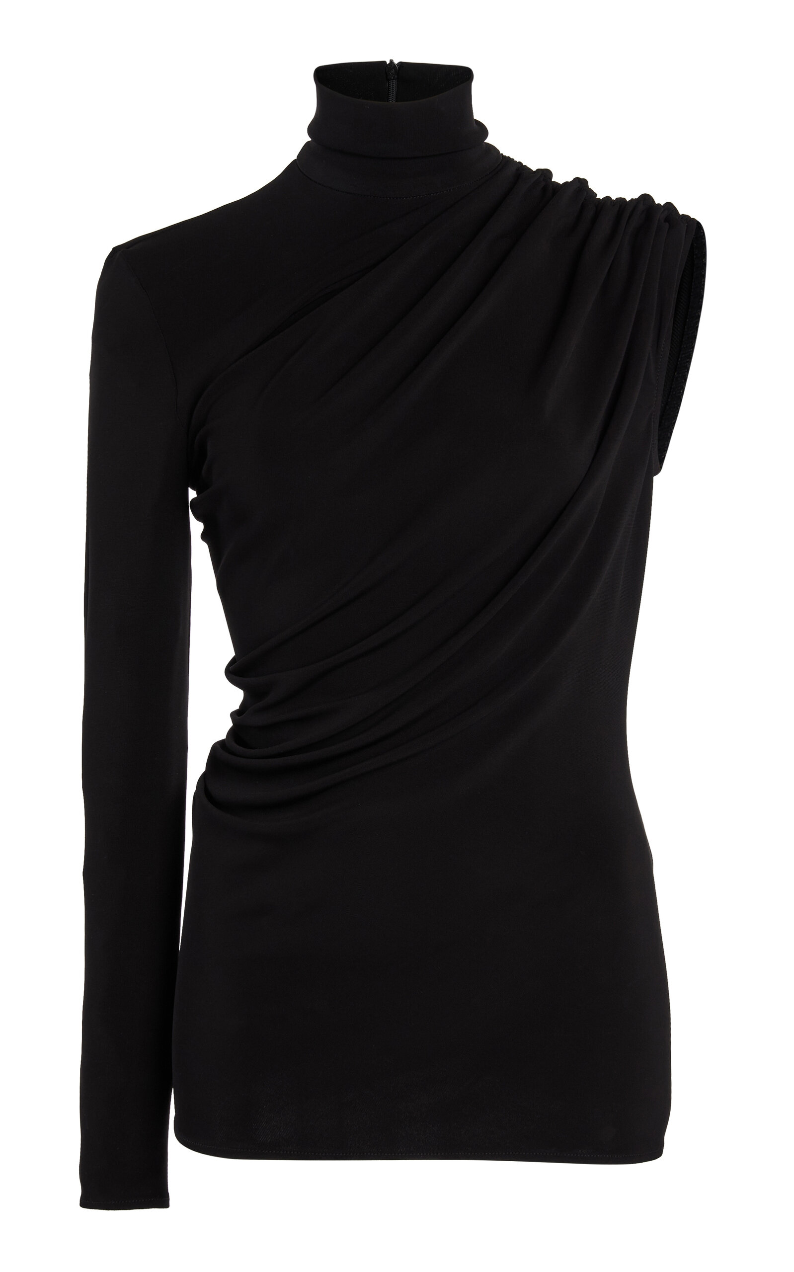 Courrèges Twisted Asymmetric Jersey Turtleneck Top - Black