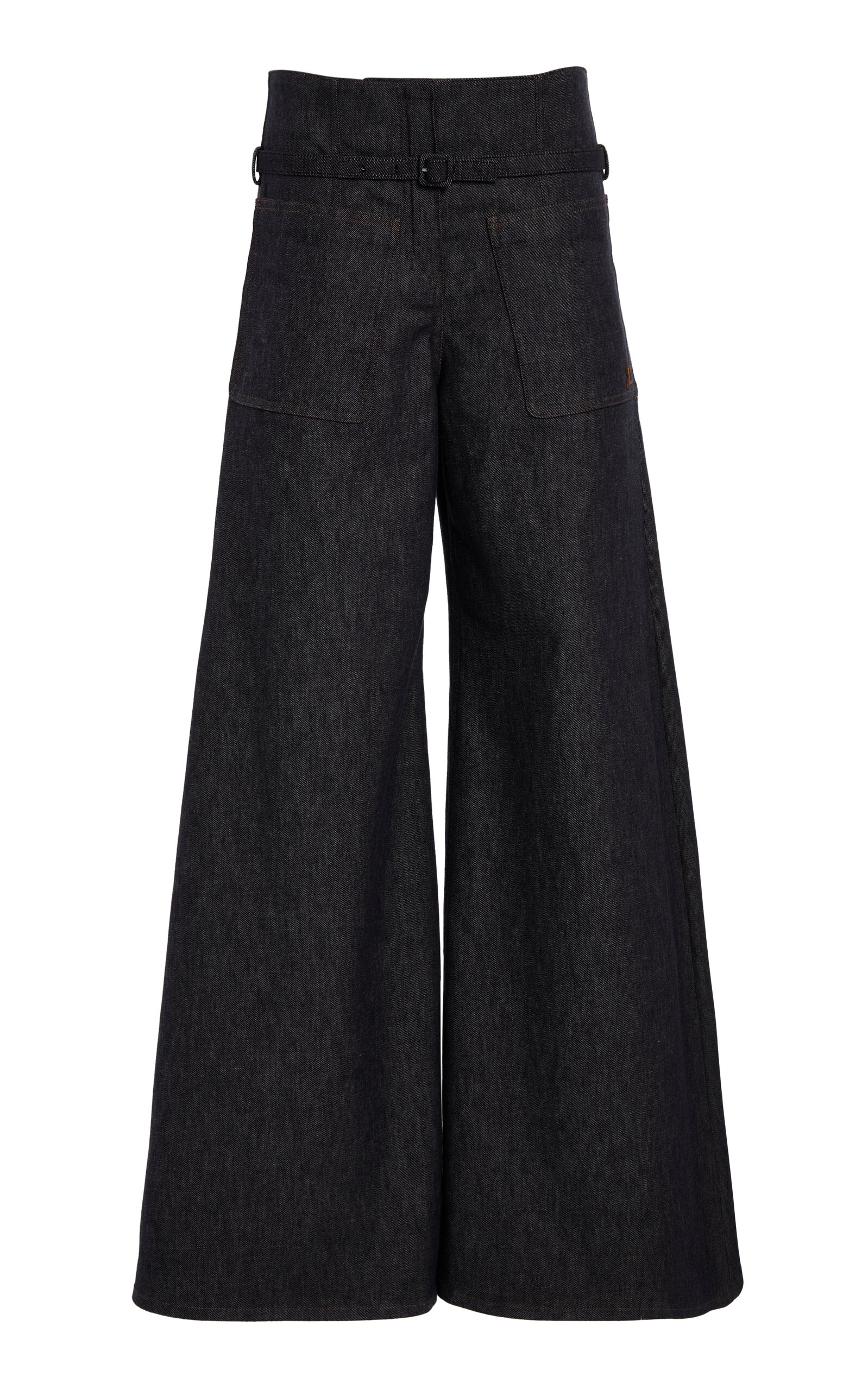 Courrèges Belted Rigid High-Rise Palazzo Jeans - Dark Wash