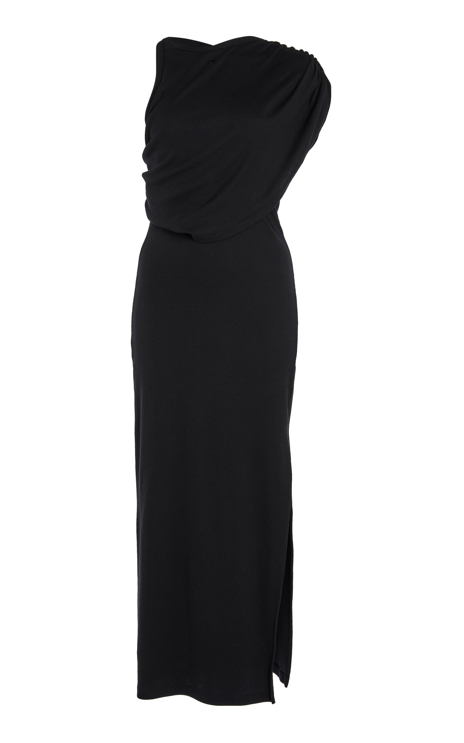 Courrèges Twisted Rib-knit Midi Dress In Black