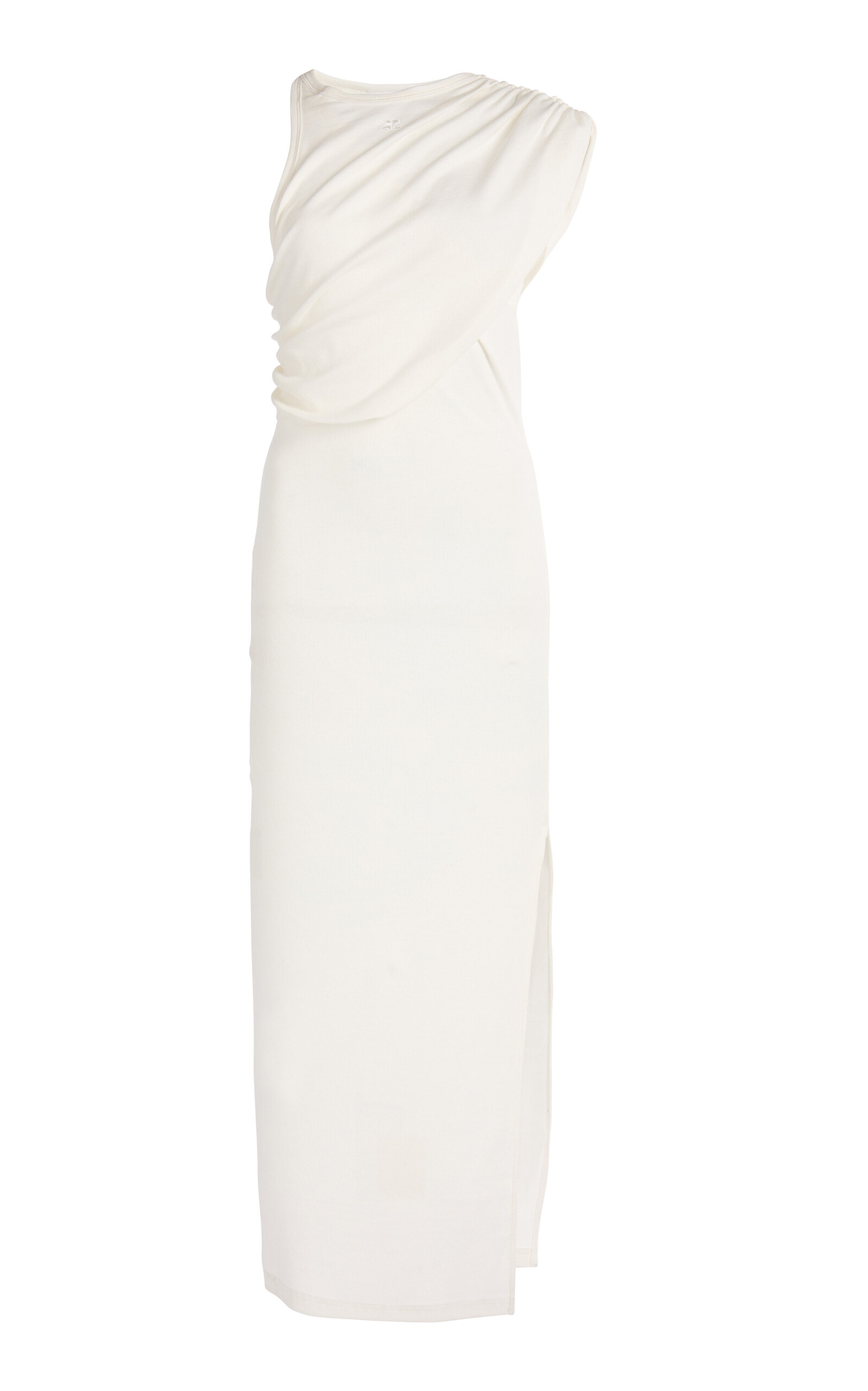 Courrèges Twisted Rib-knit Midi Dress In White