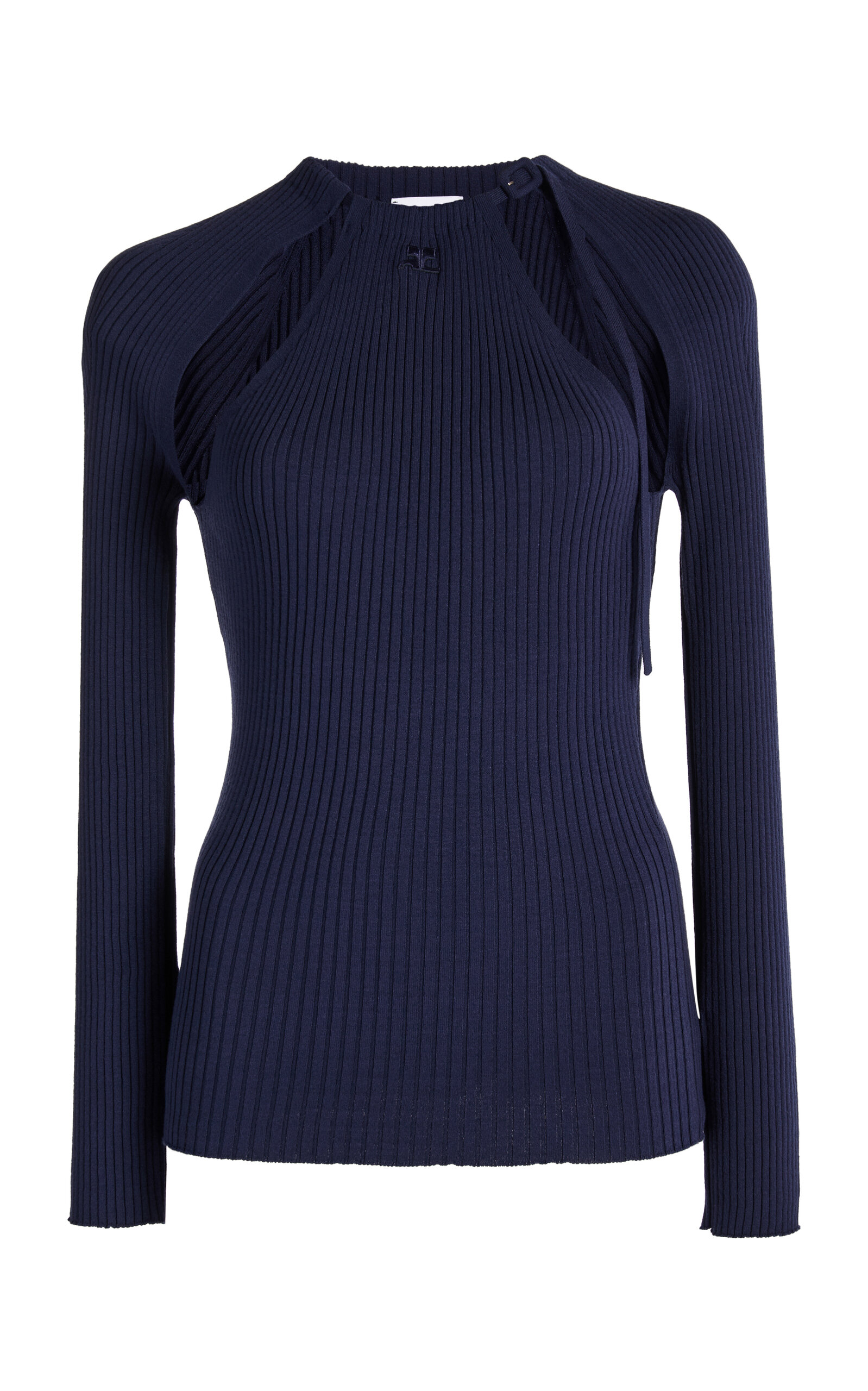 Courrèges Cutout Rib-Knit Sweater - Navy - XS