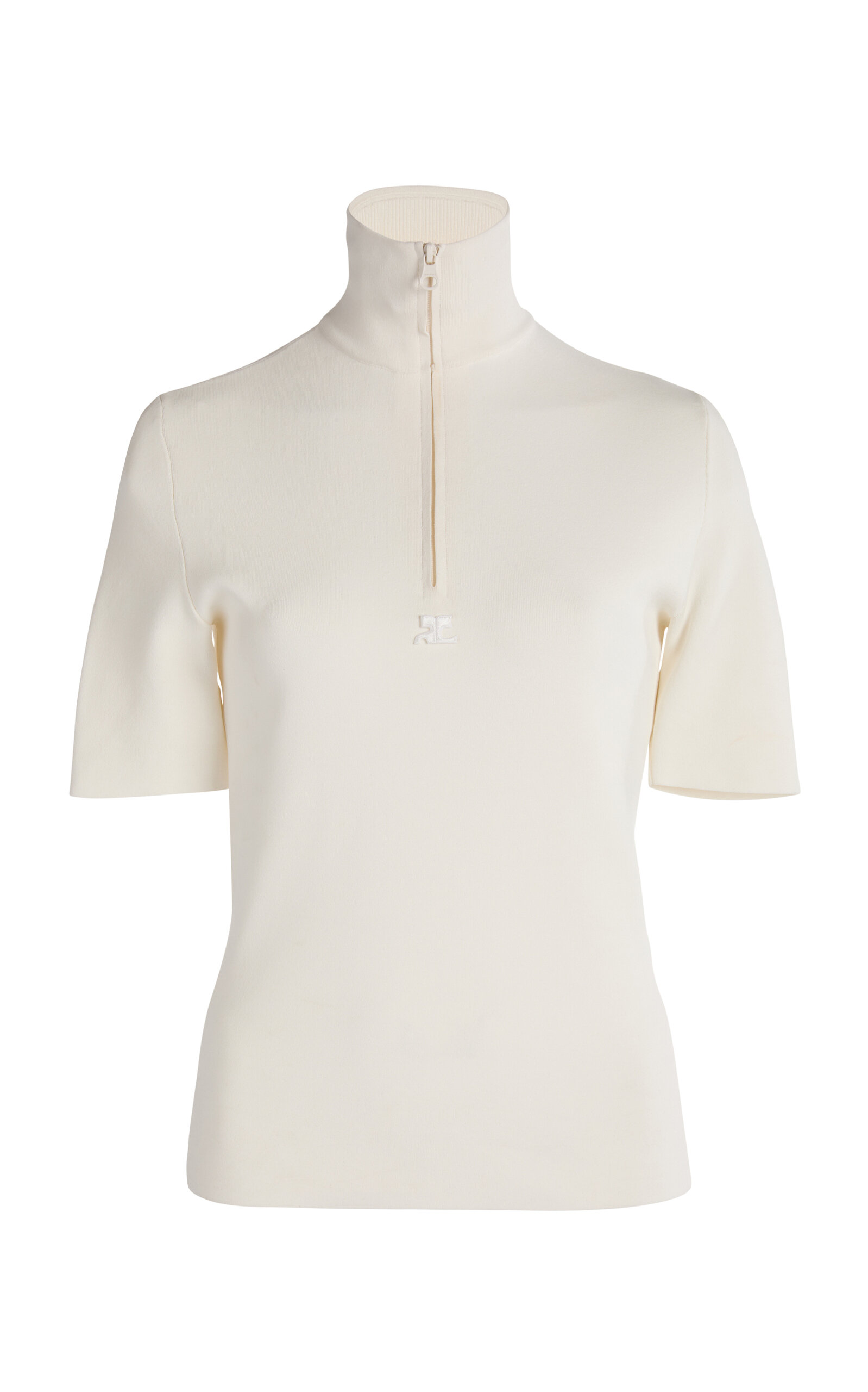 Courrèges Knit Quarter-zip Top In White