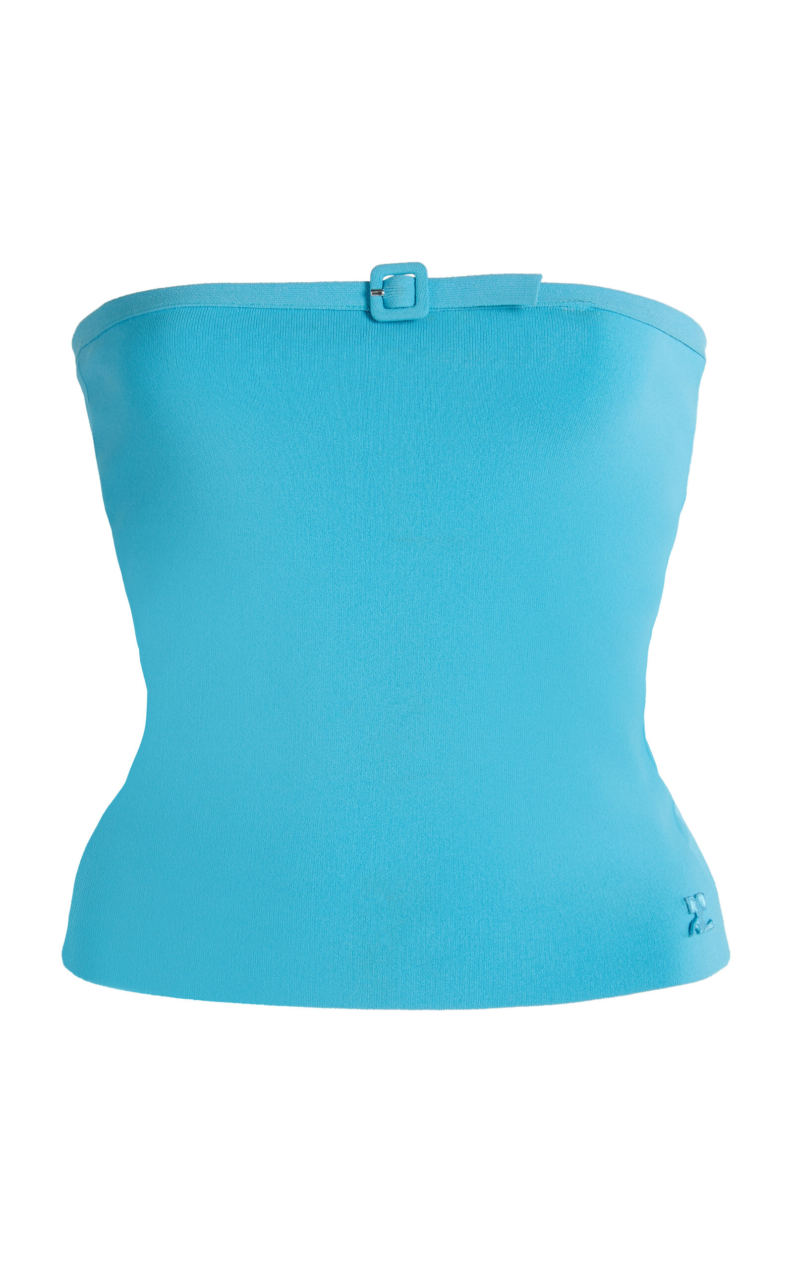 Courrèges Buckle-detailed Knit Tube Top In Blue