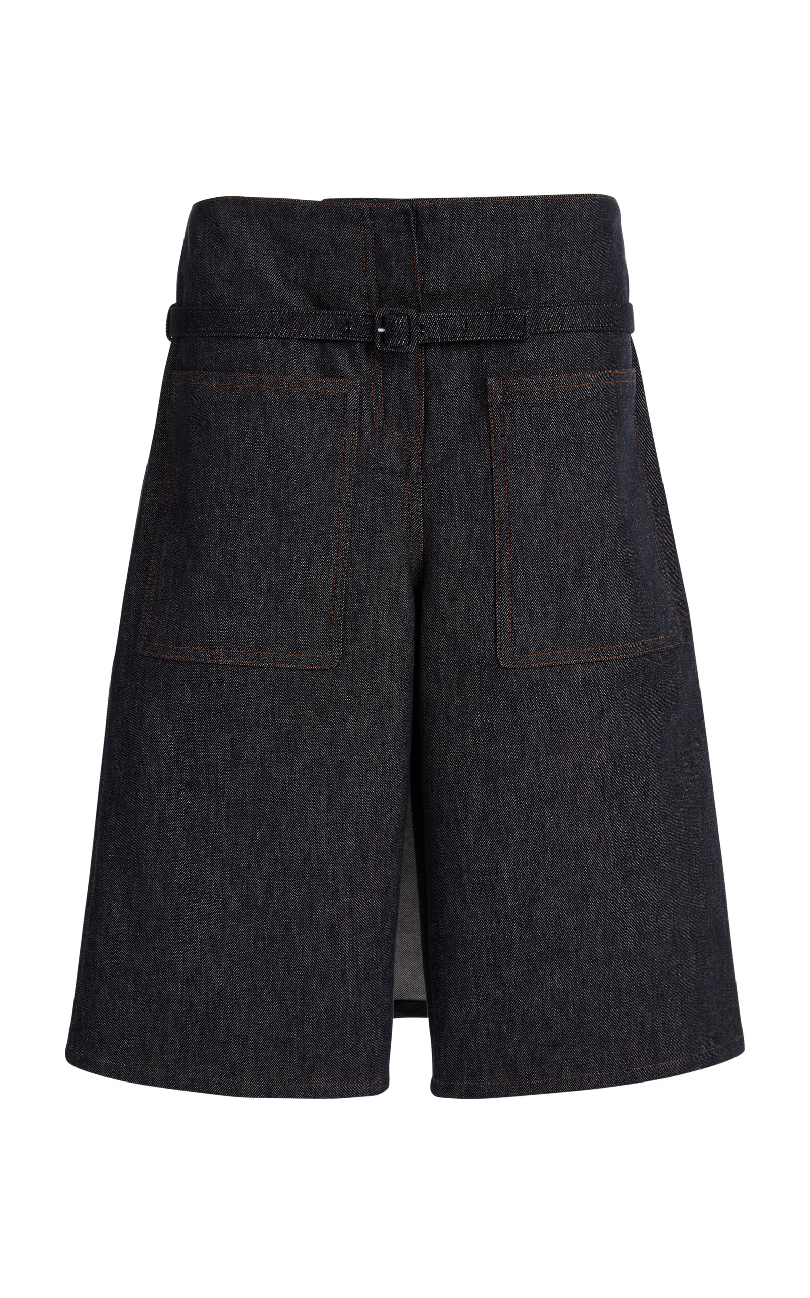 Courrèges Belted Denim Shorts In Blue