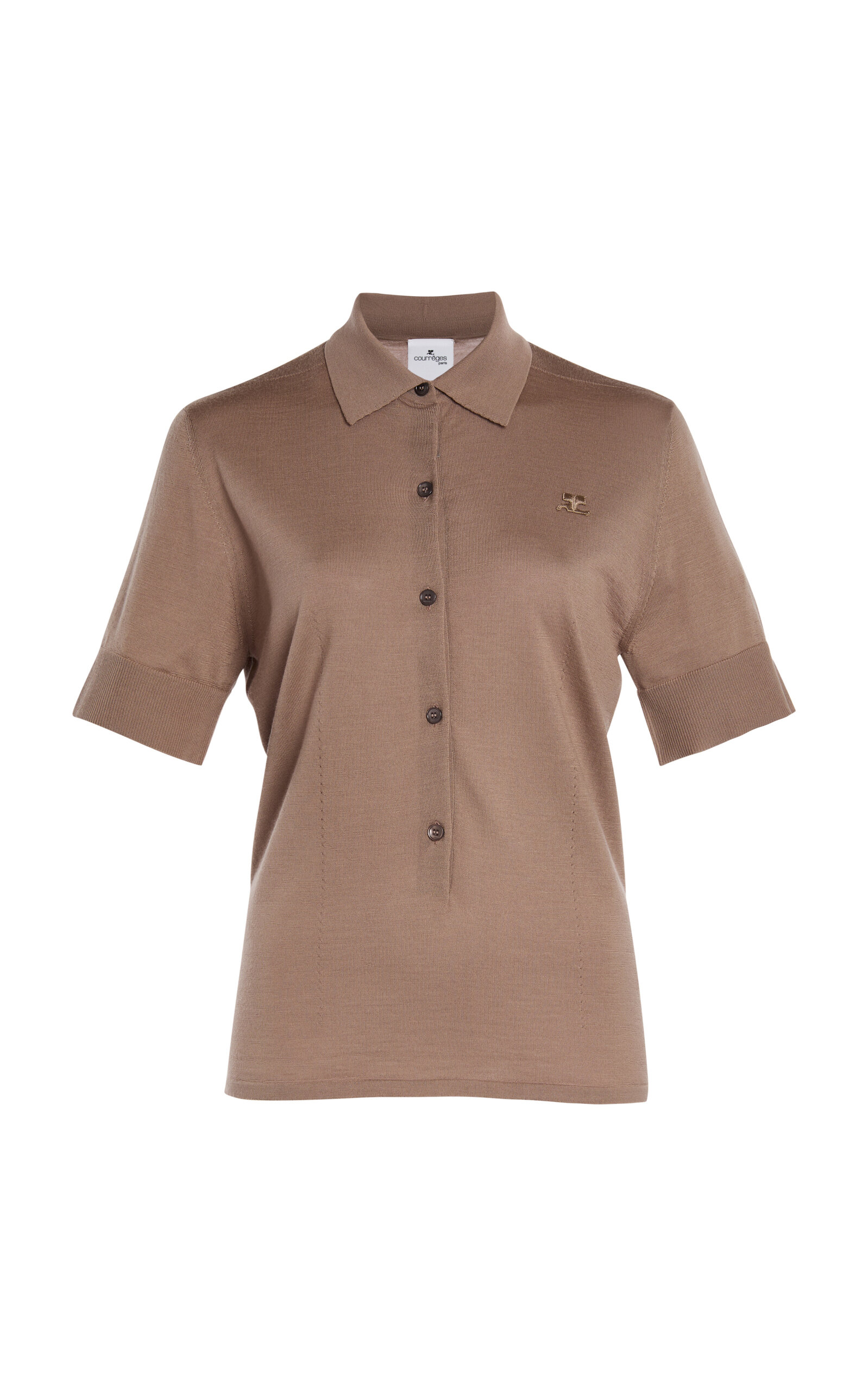Courrèges Merino Wool Polo Top In Brown