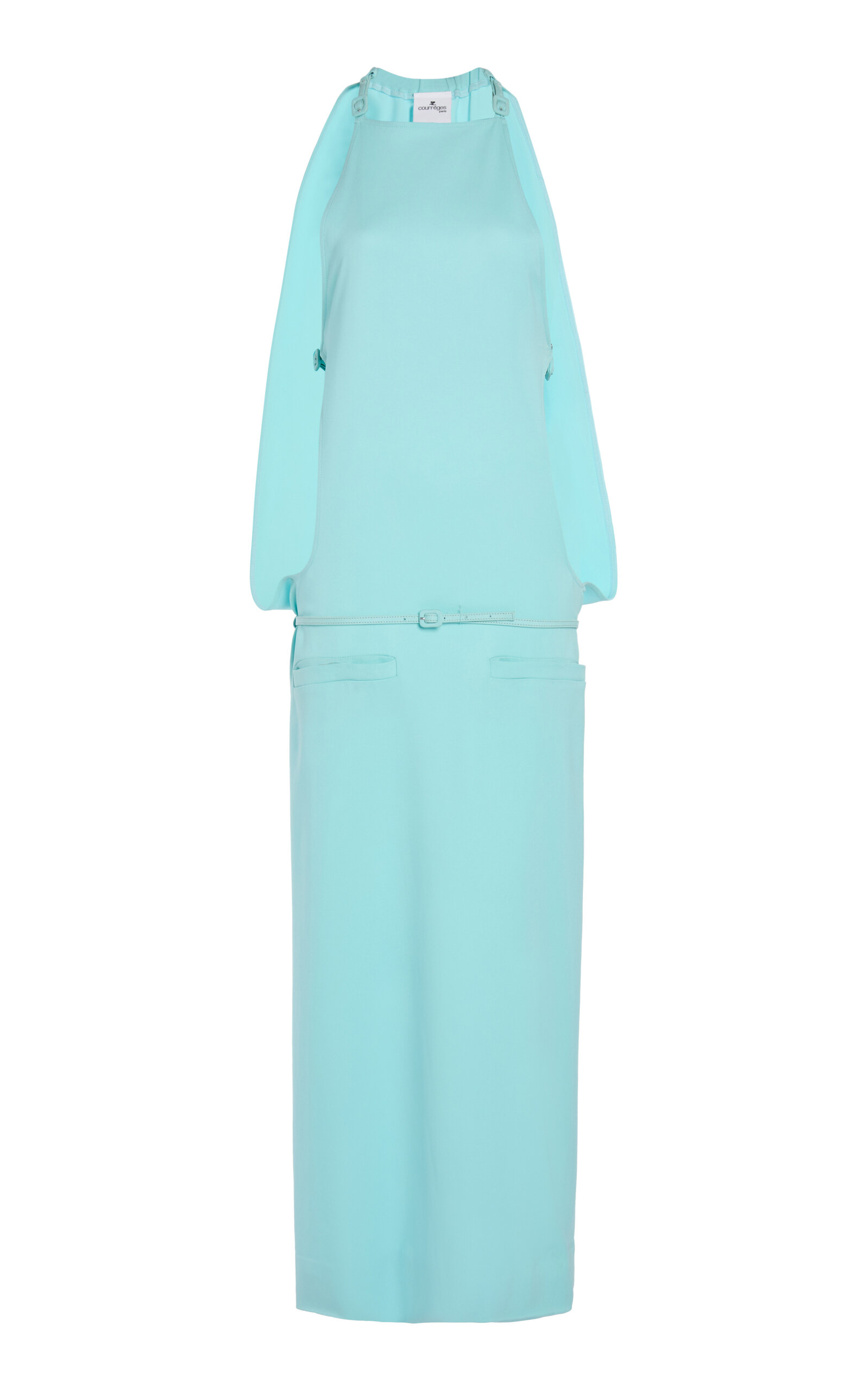 Courrèges Belted Cutout Crepe Maxi Dress In Blue
