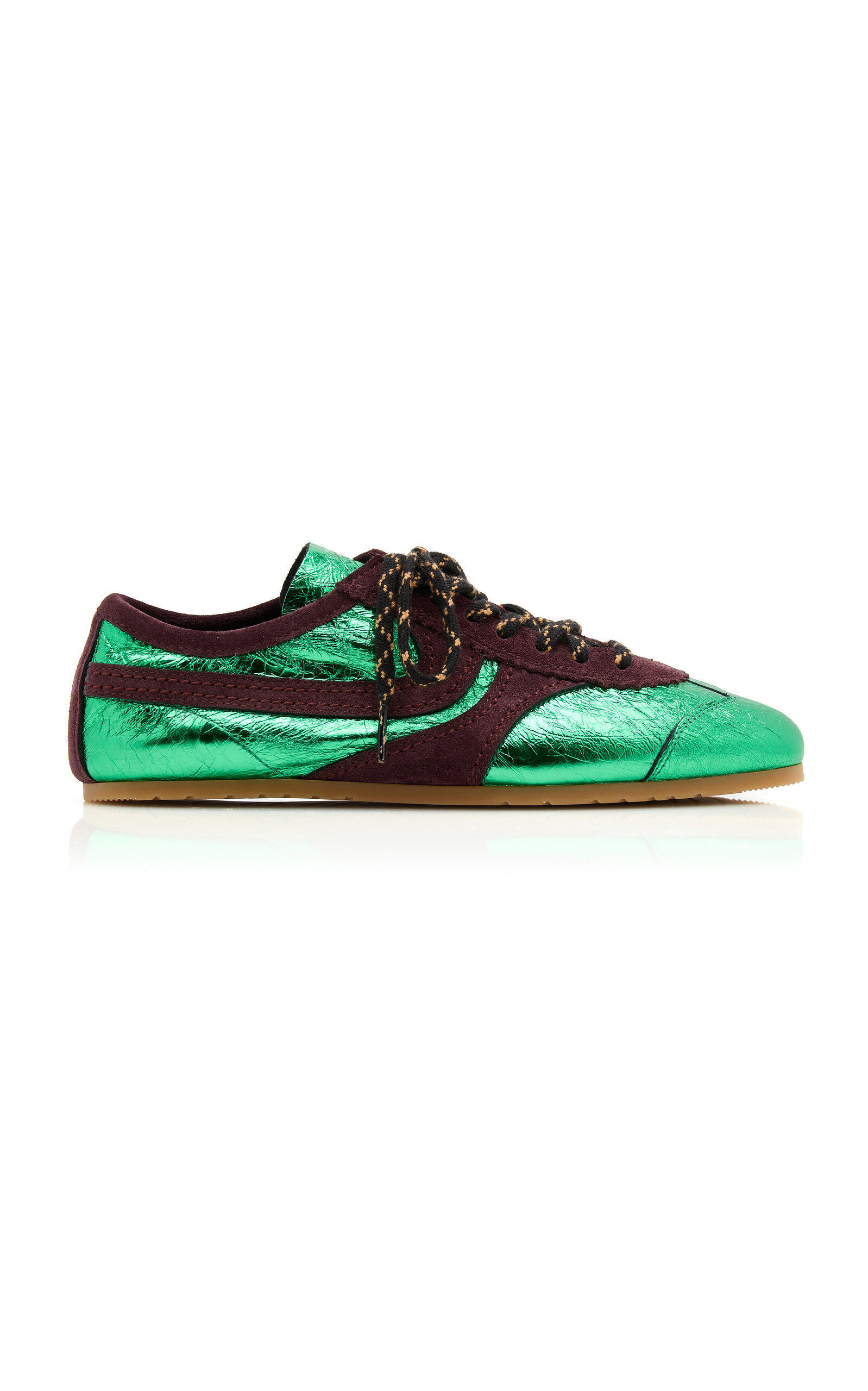 Dries Van Noten - Metallic Leather Sneakers - Green - IT 37 - Moda Operandi