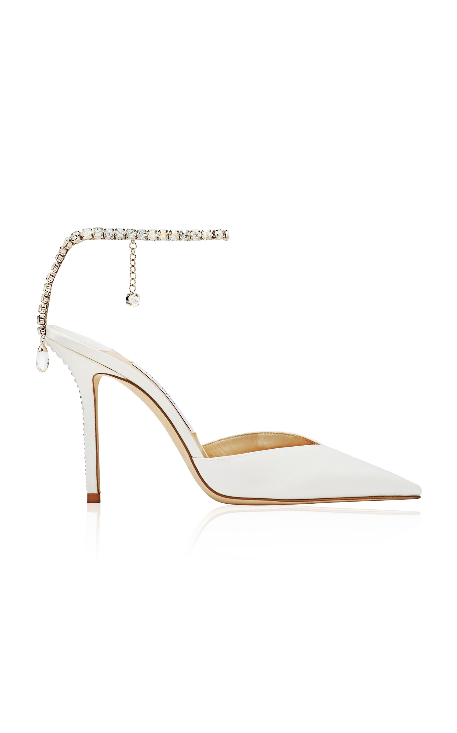 Jimmy Choo Slingback Saeda 100 In Satin With Applied Crystals In White