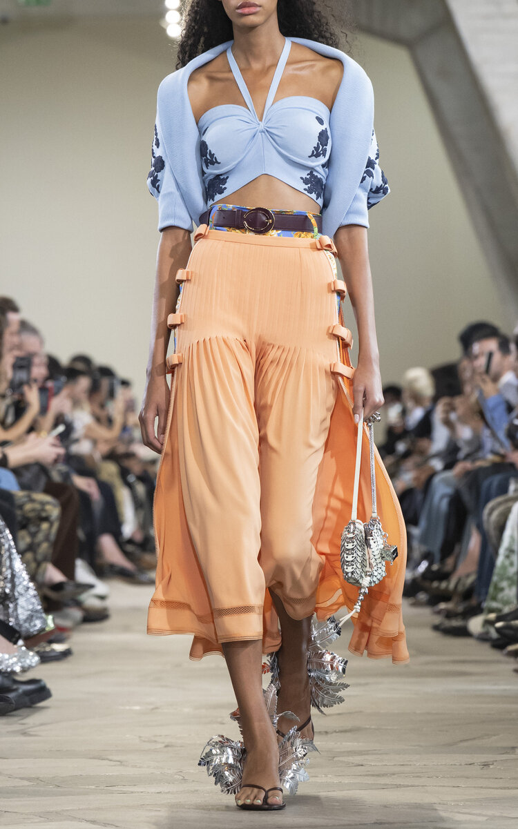 Rabanne Gathered Silk-blend Midi Skirt In Orange
