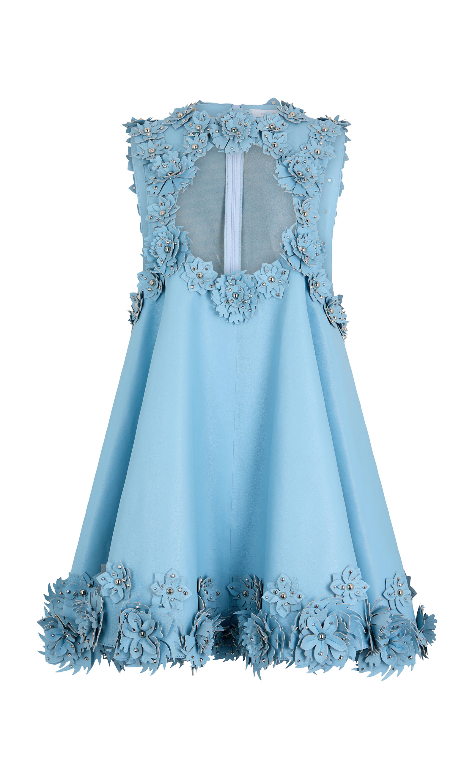 Rabanne Embellished Cutout Leather Mini Dress - Light Blue