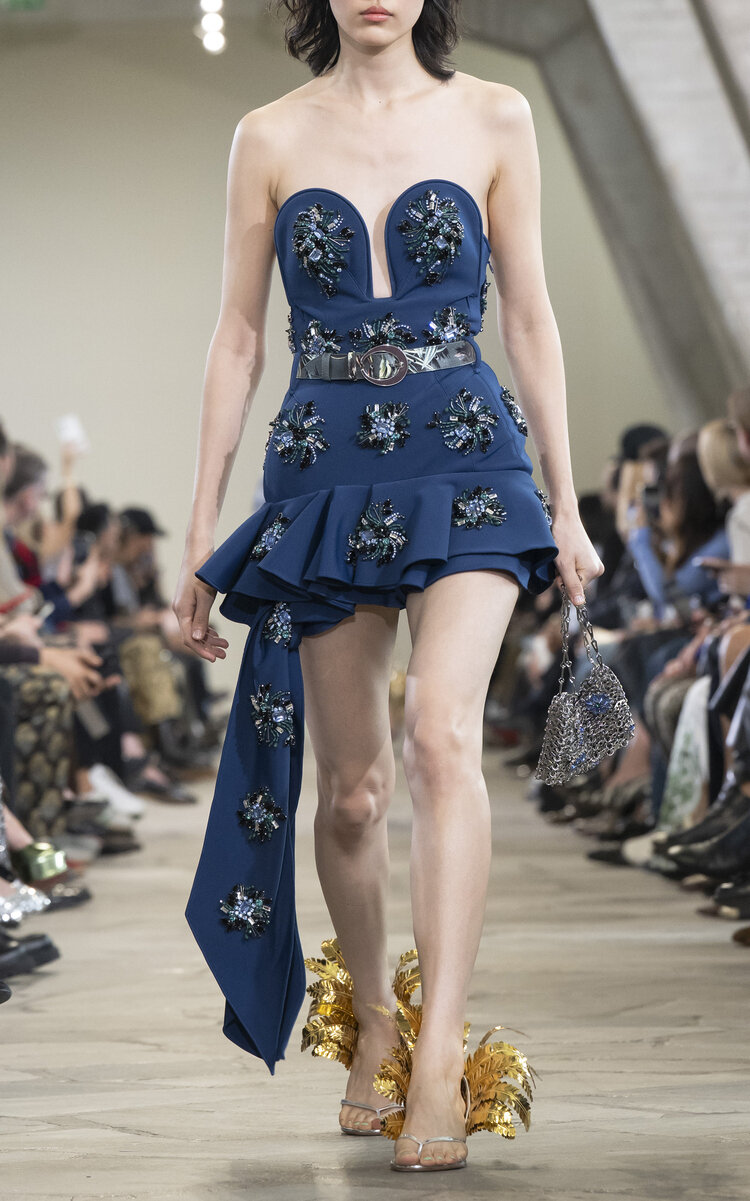 Rabanne Embellished Strapless Mini Dress In Blue