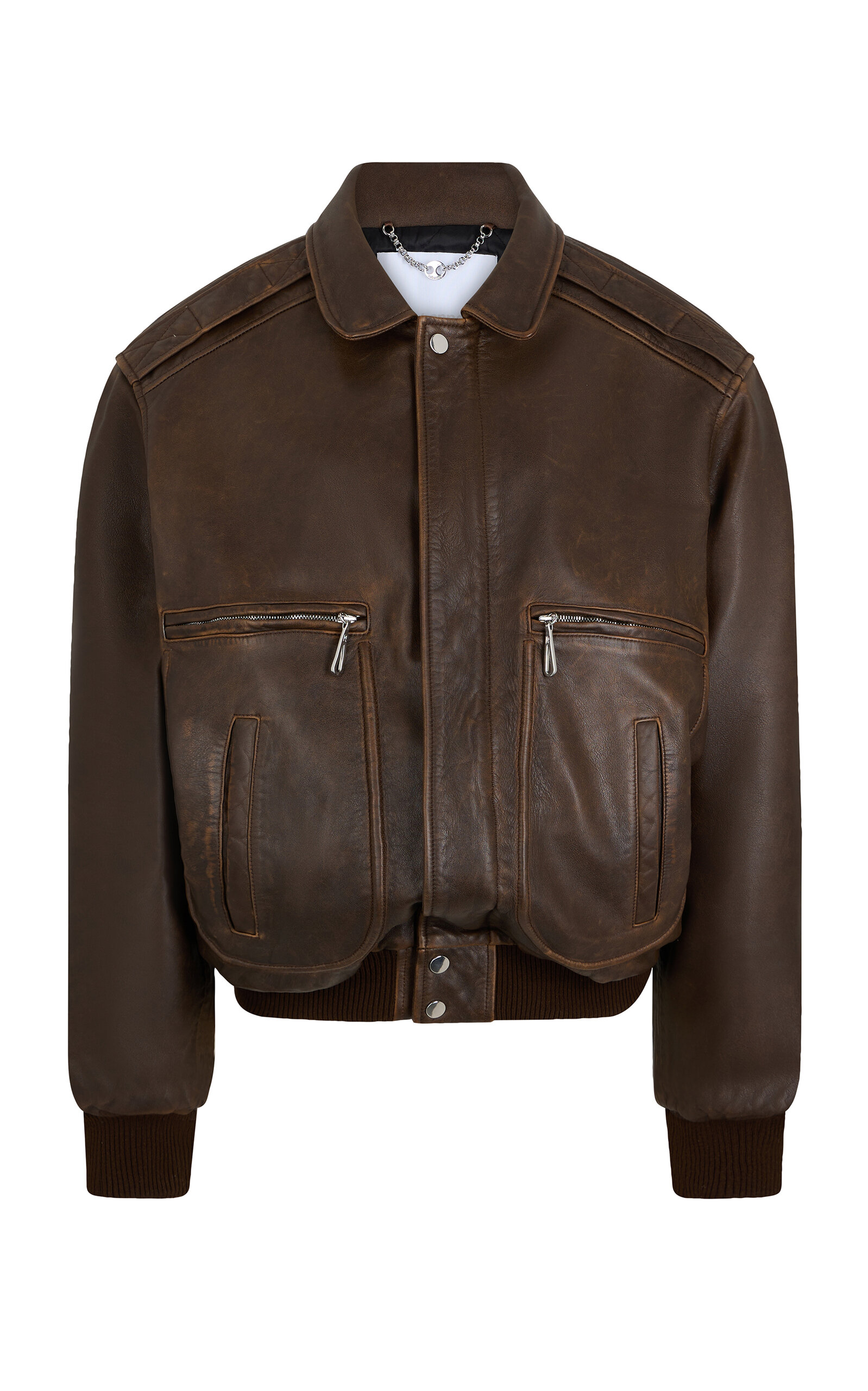 Rabanne Zip-pocket Leather Jacket In Brown