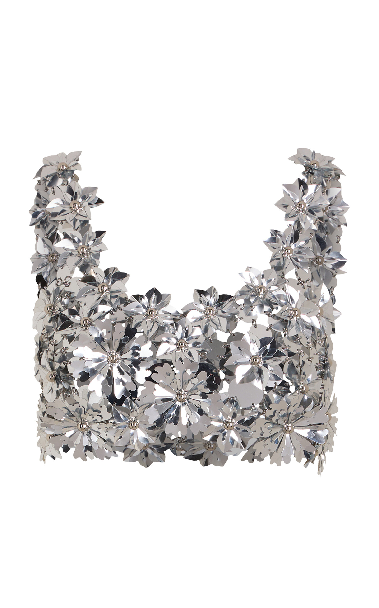 Rabanne Embellished Metallic Crop Top - Silver