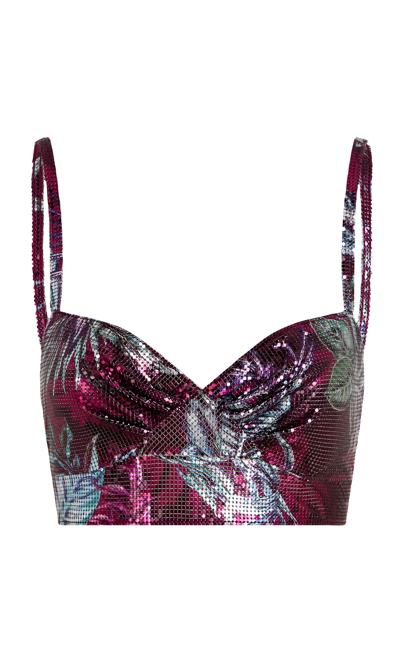 Rabanne Printed Metallic Bra Top In Multi