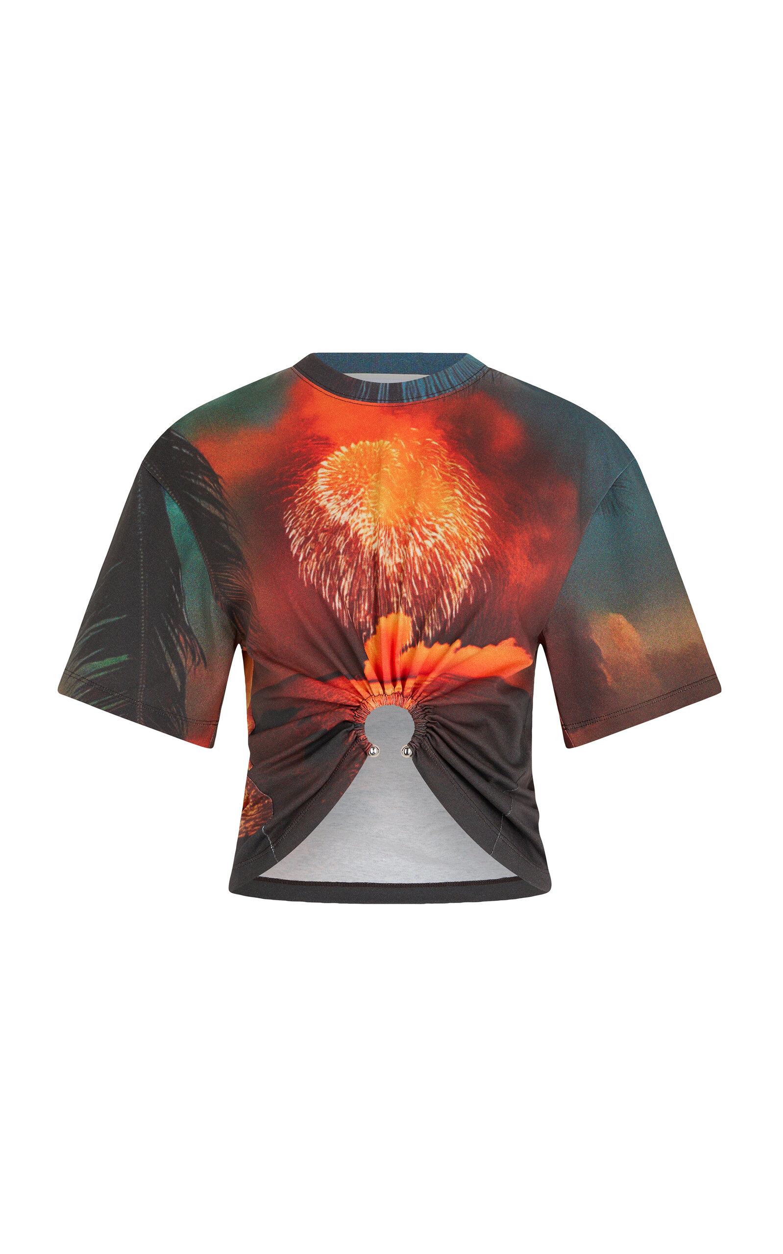 Rabanne Printed Graphic Linen-blend T-shirt In Multi