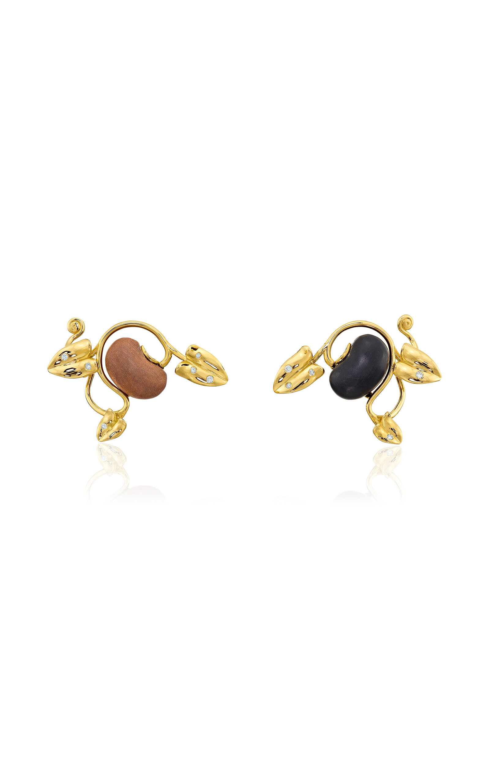 Sauer Magic Beans 18k Yellow Gold Wood; Diamond Earrings In Brown