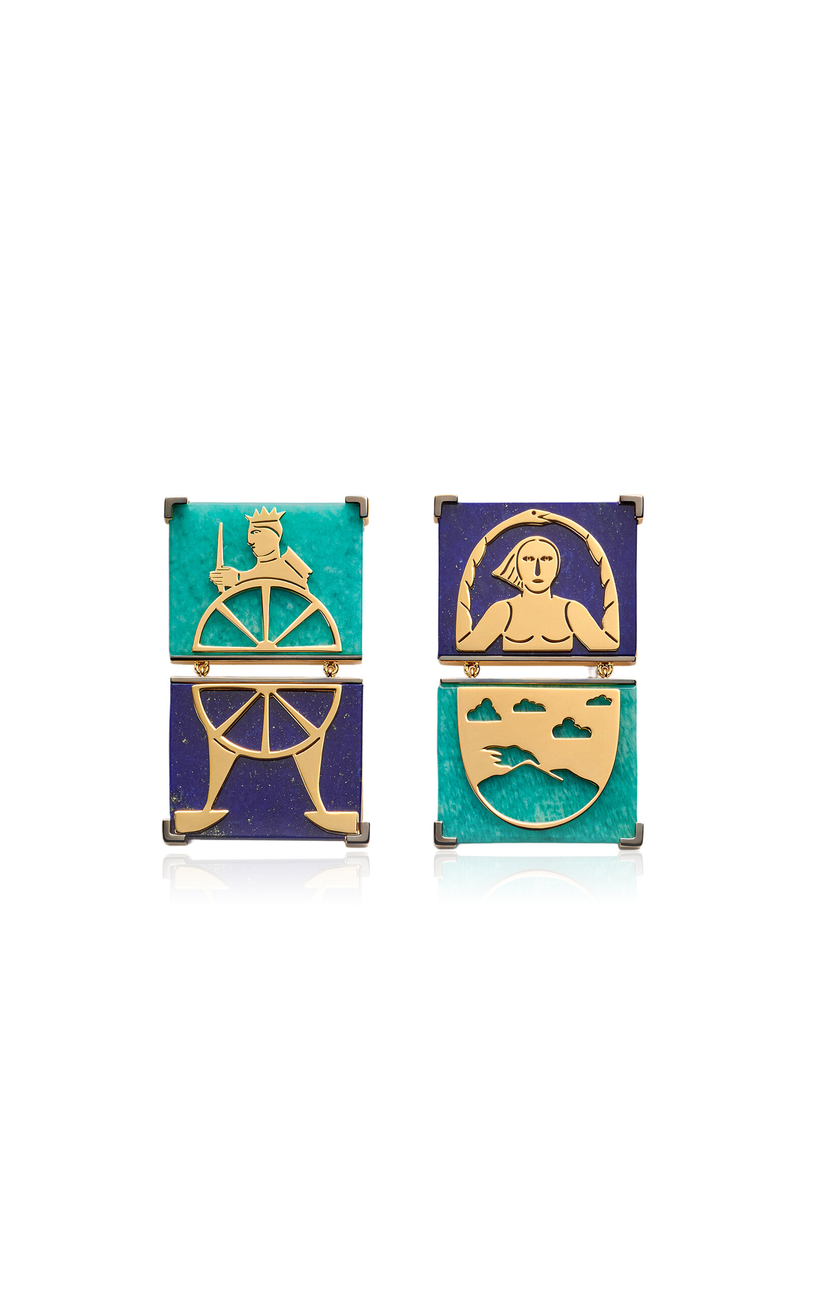 Sauer Tarot Antonio Maia 18k Yellow Gold Lapis; Amazonite Earrings In Blue