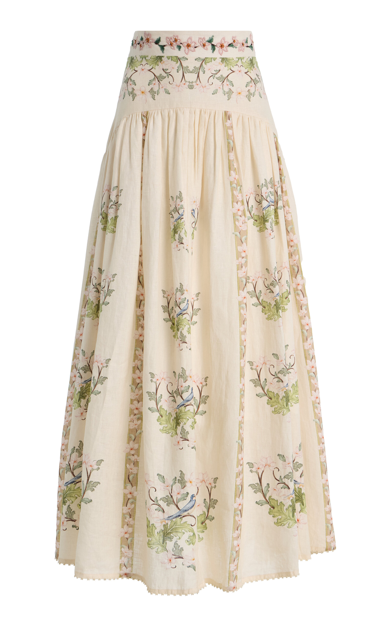 Agua by Agua Bendita Curuá Anhelo Embroidered Linen Maxi Skirt