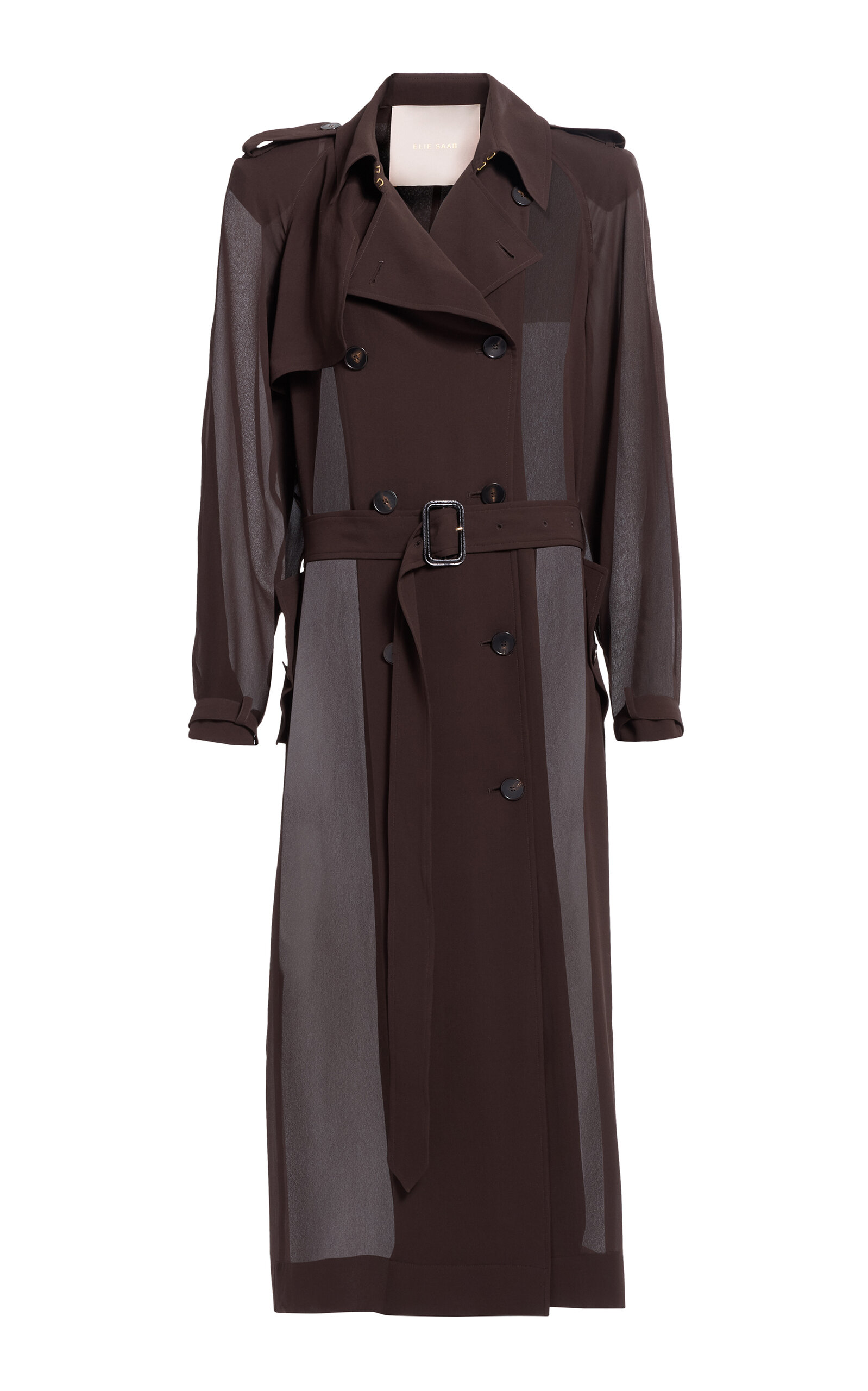 Elie Saab Silk Georgette Coat In Brown