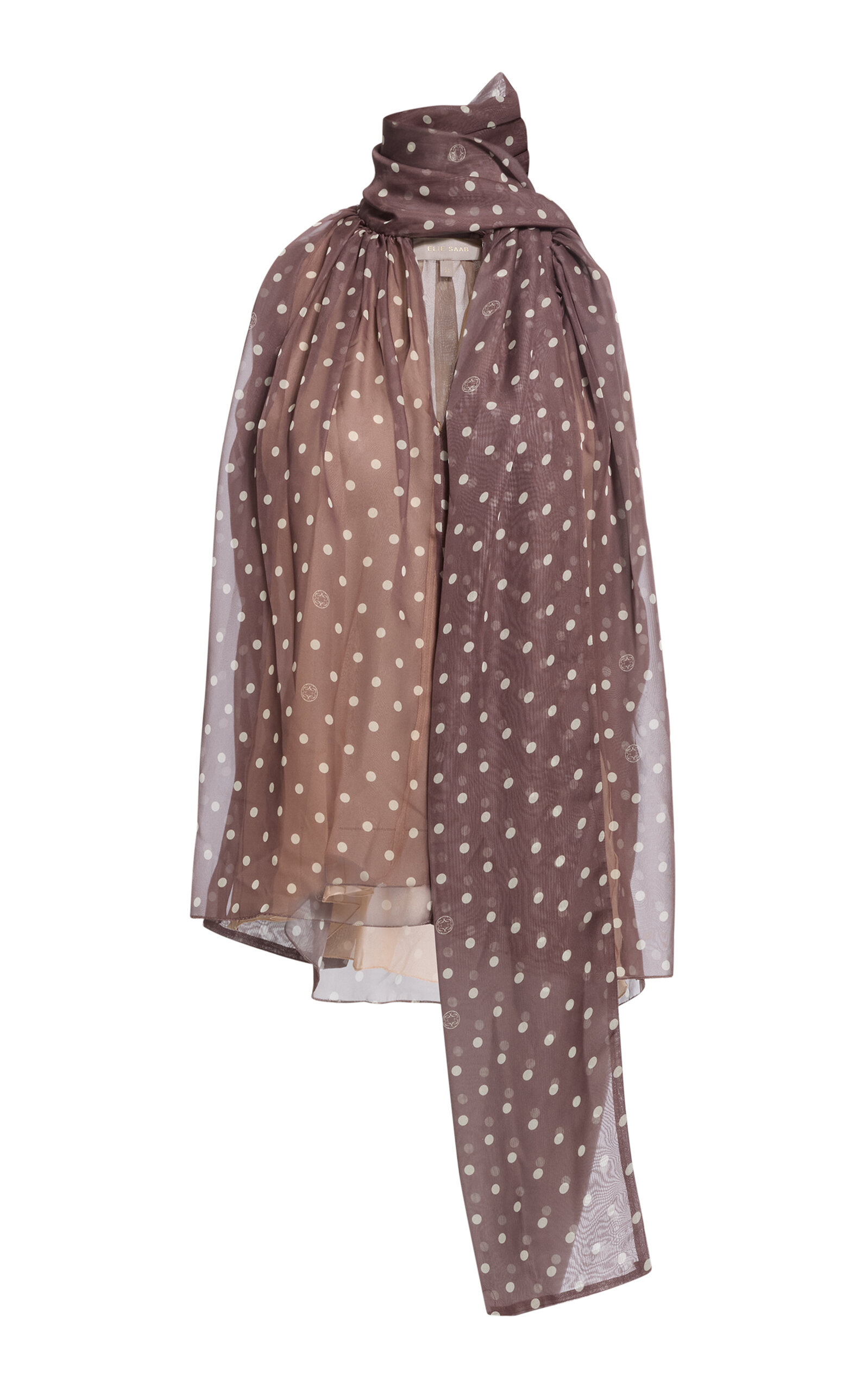 Elie Saab Printed Chiffon Bodysuit In Brown