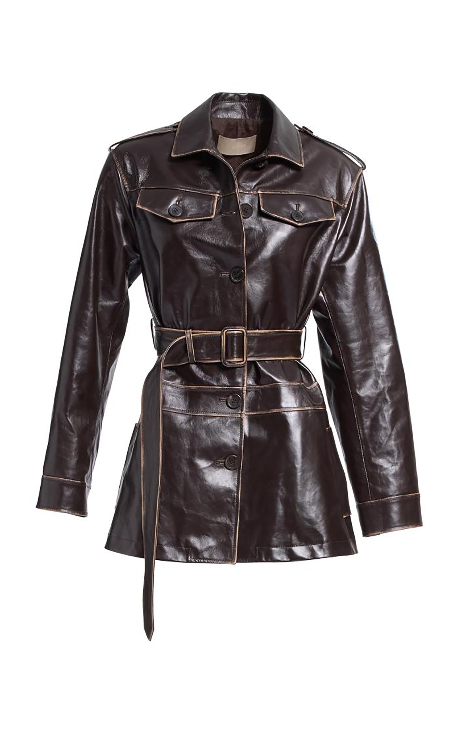 Elie Saab Leather Jacket In Brown