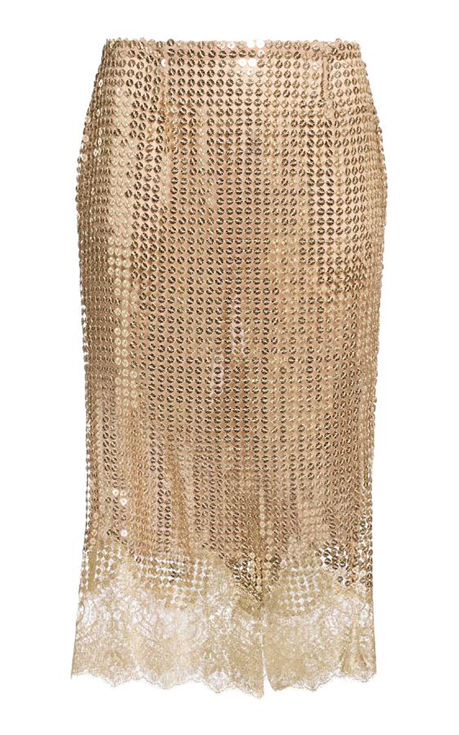 Elie Saab Sequins Midi Skirt In Brown