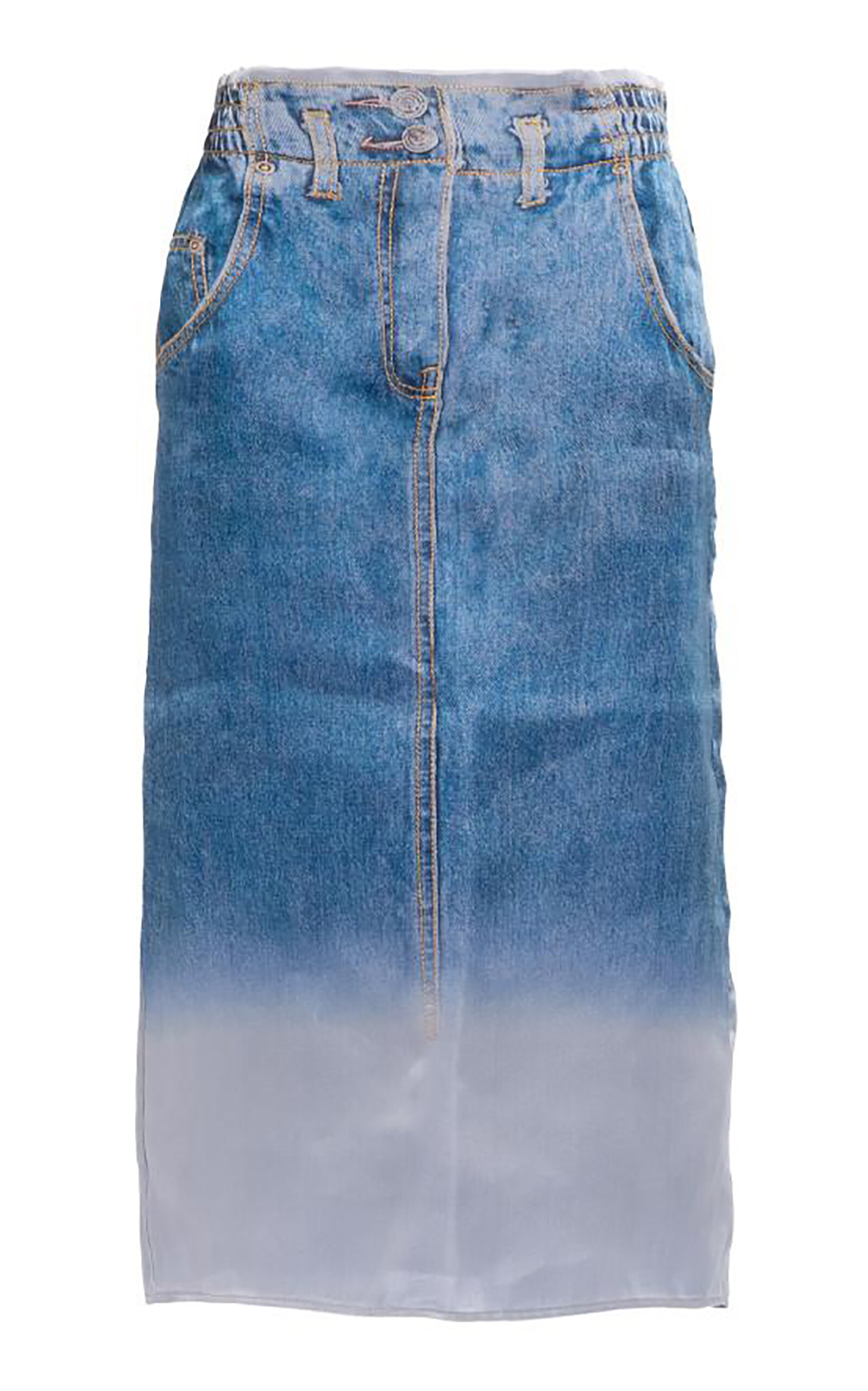 Elie Saab Denim Printed Organza Midi Skirt In Blue