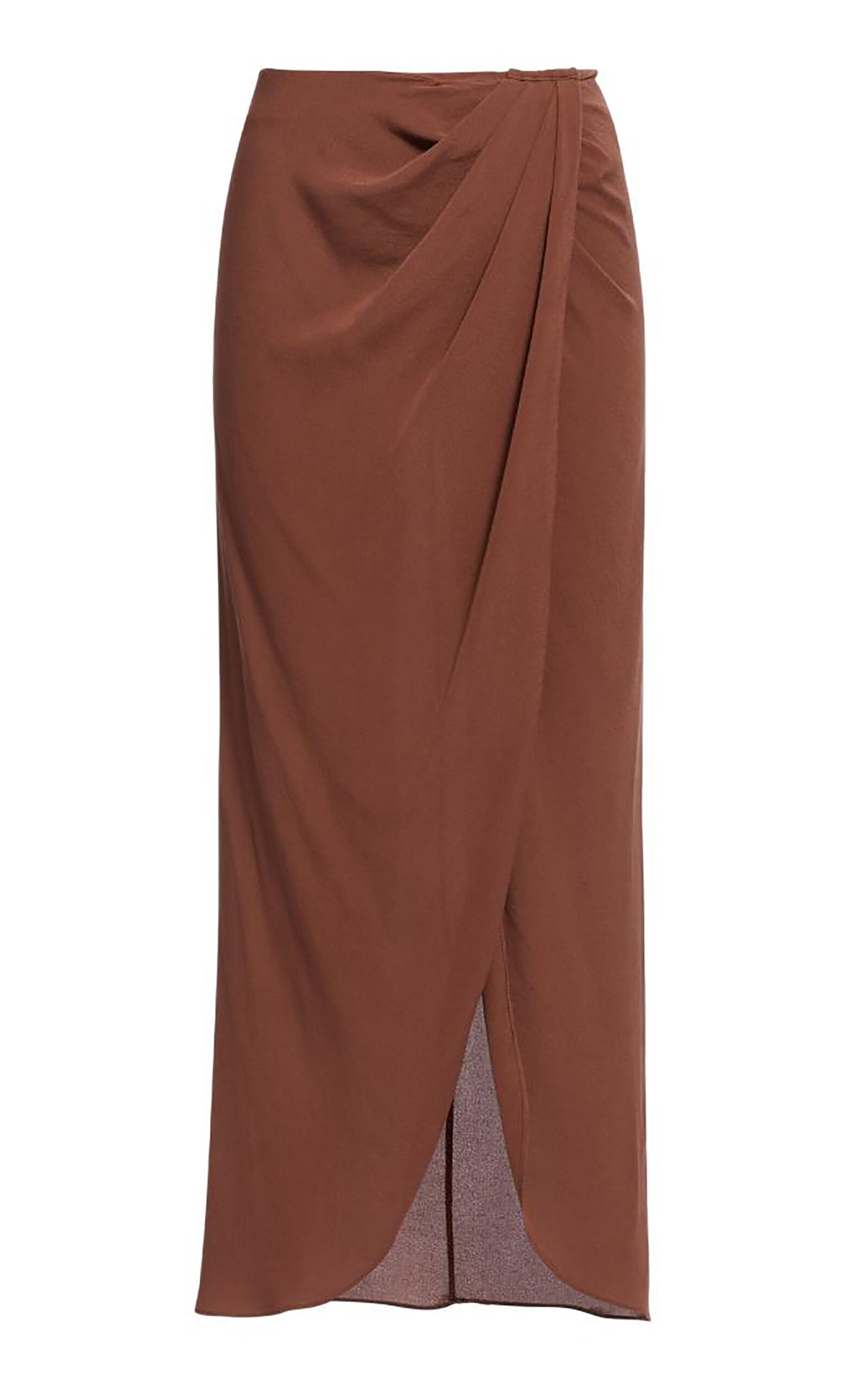 Elie Saab Double Georgette Midi Skirt In Brown