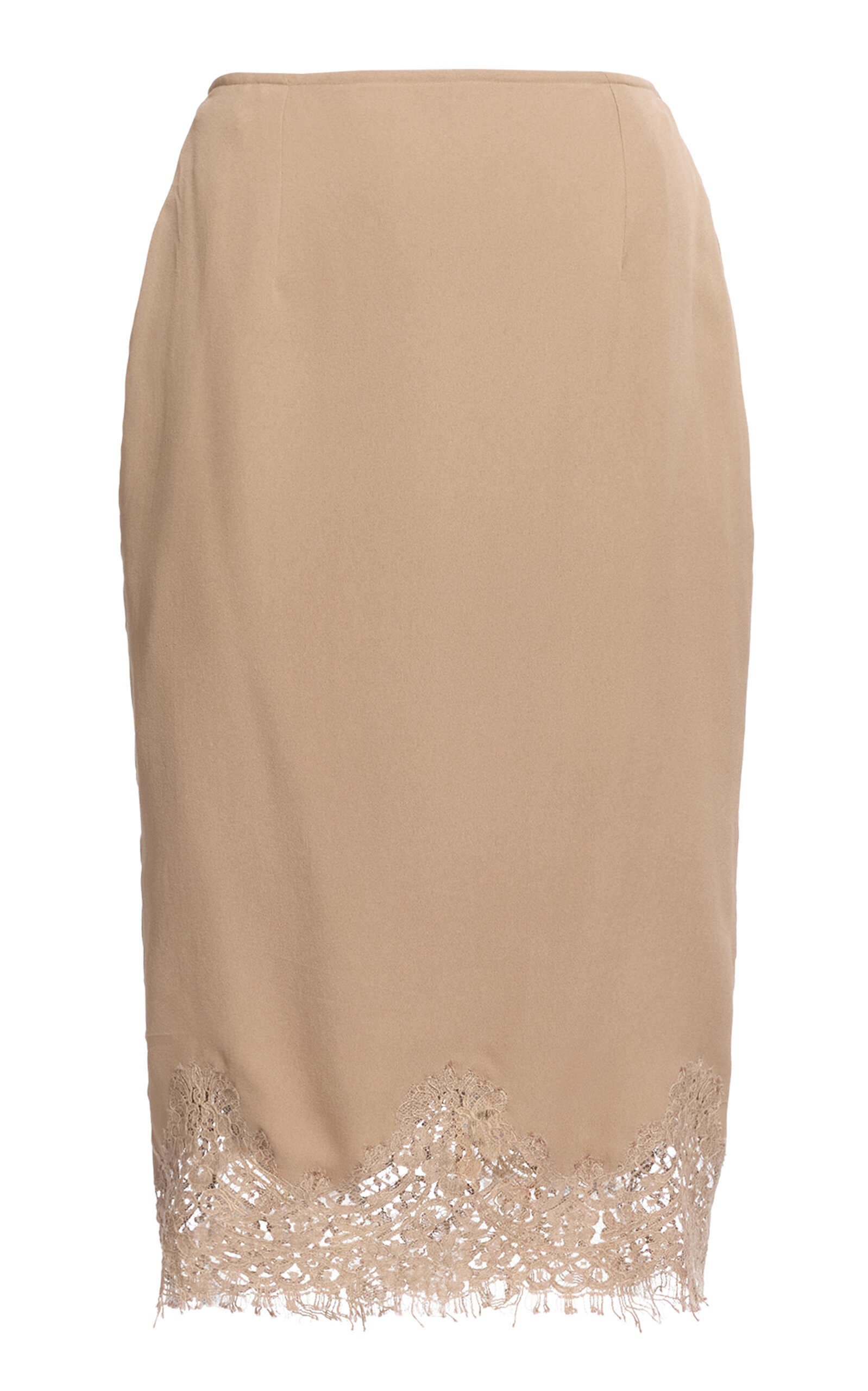 Elie Saab Double Georgette/lace Border Midi Skirt In Neutral