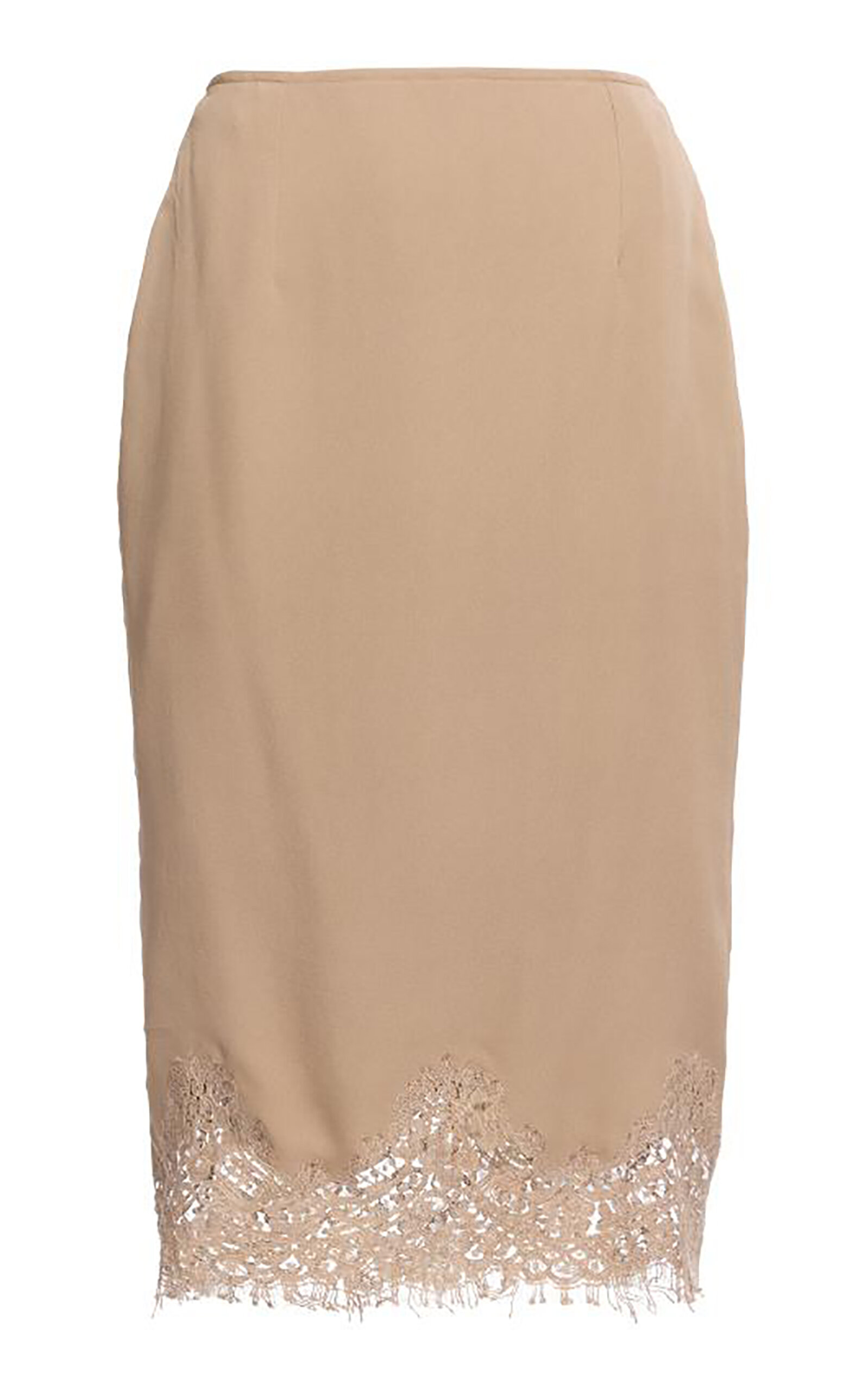 Elie Saab Double Georgette/lace Border Midi Skirt In Brown