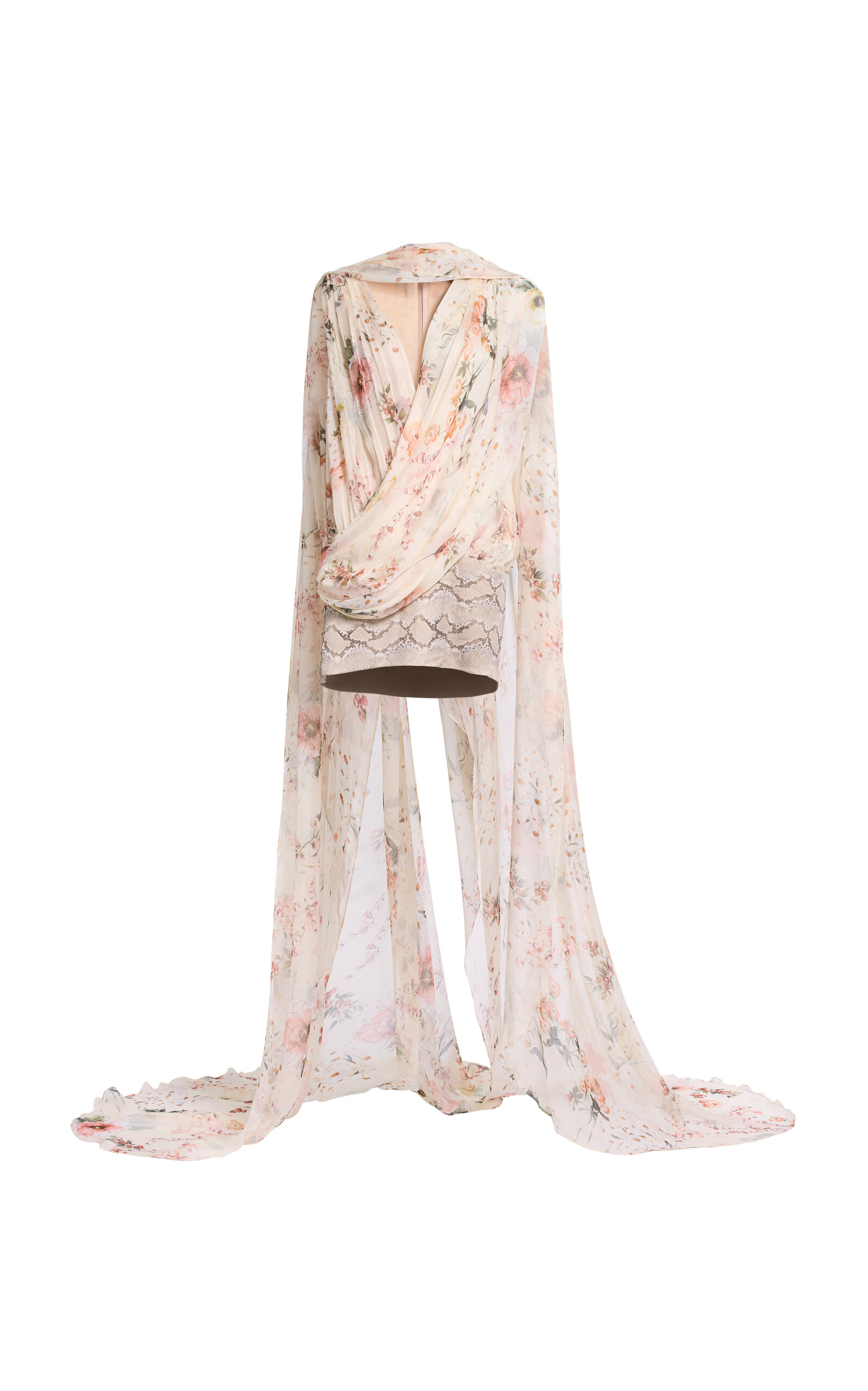 Elie Saab Printed Chiffon Short Dress In White