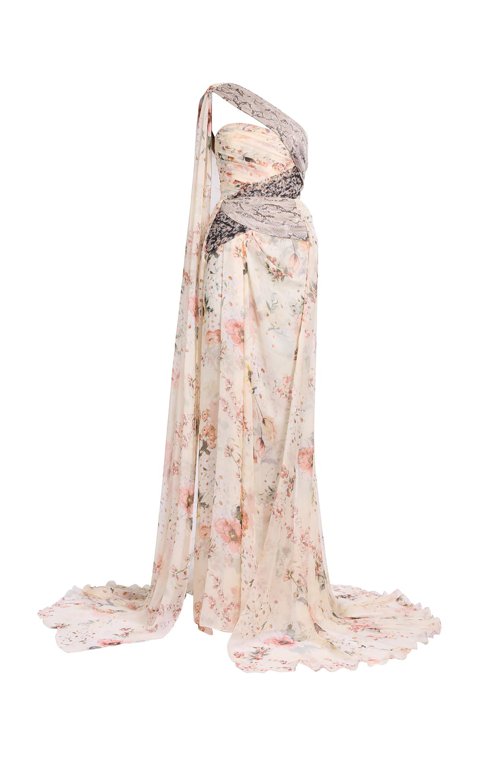 Elie Saab Printed Chiffon Long Dress In Multi