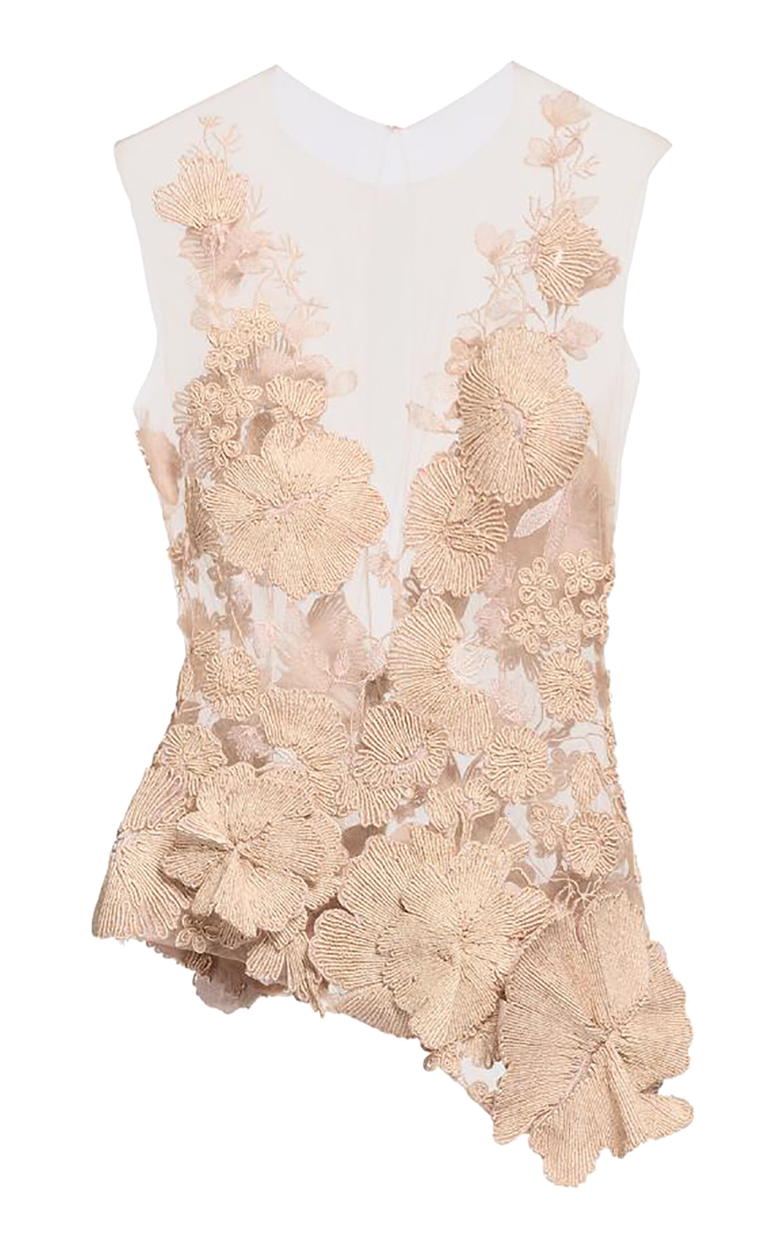 Elie Saab Rafia Embroidery On Tulle Top - Tan