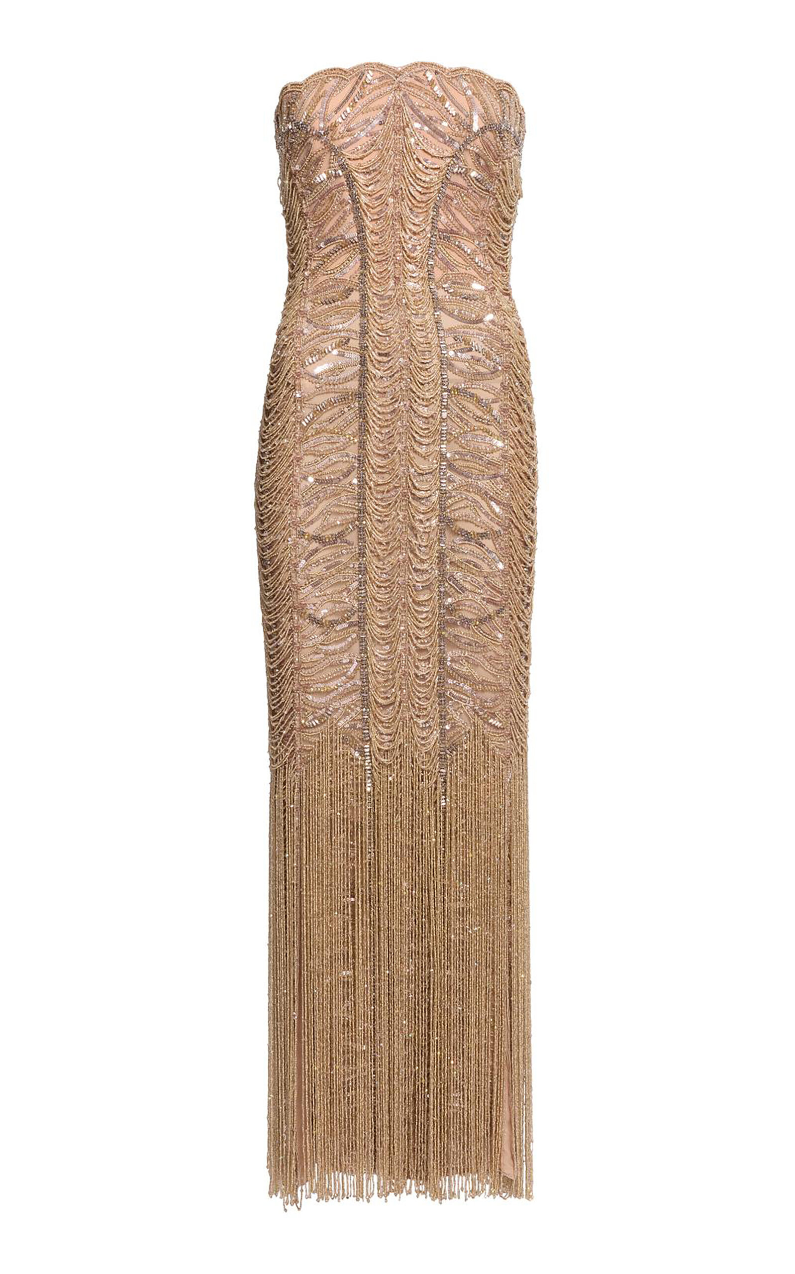 Elie Saab Bead Embroidery Midi Dress - Tan
