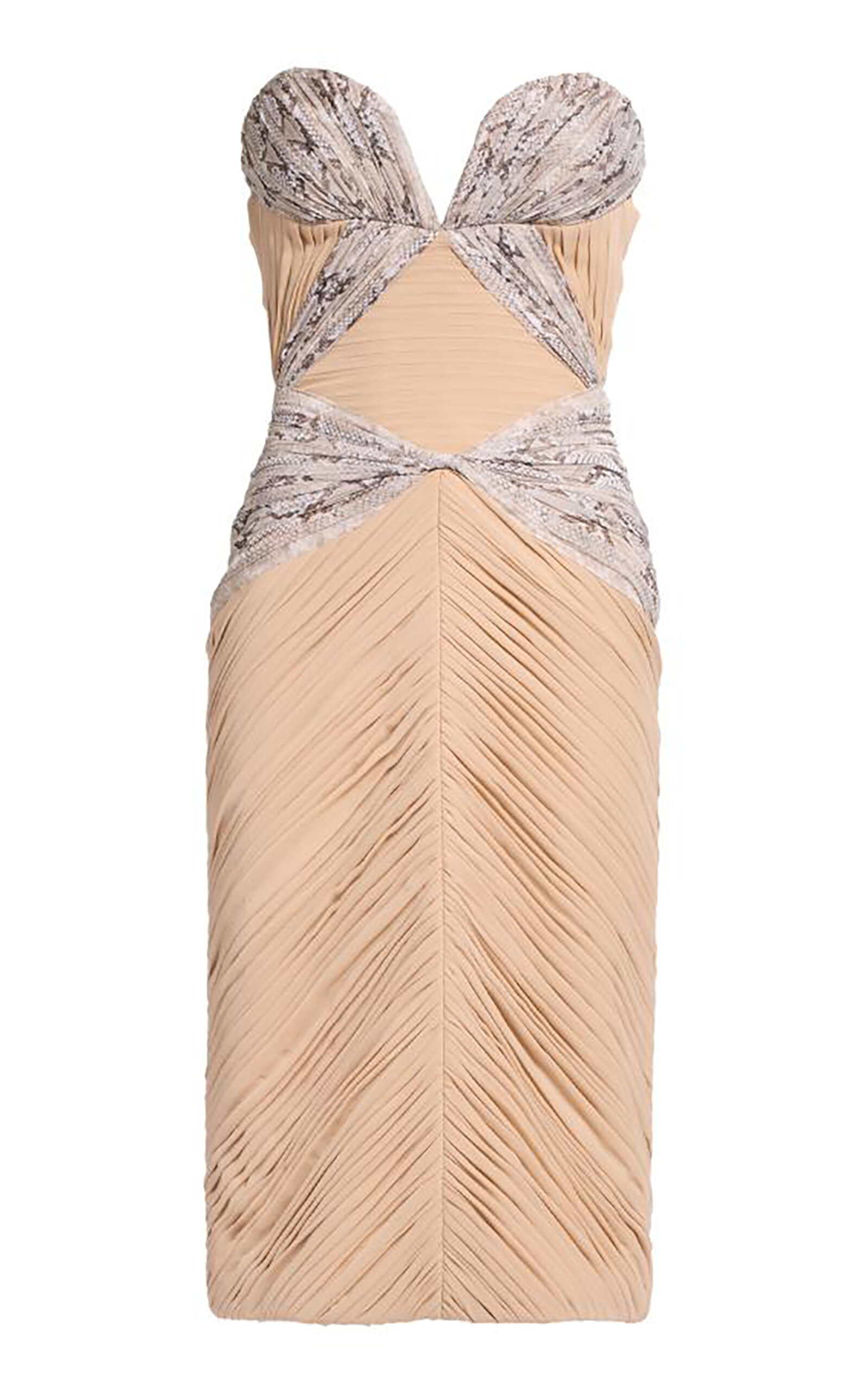 Elie Saab Silk Drapped Midi Dress - Tan