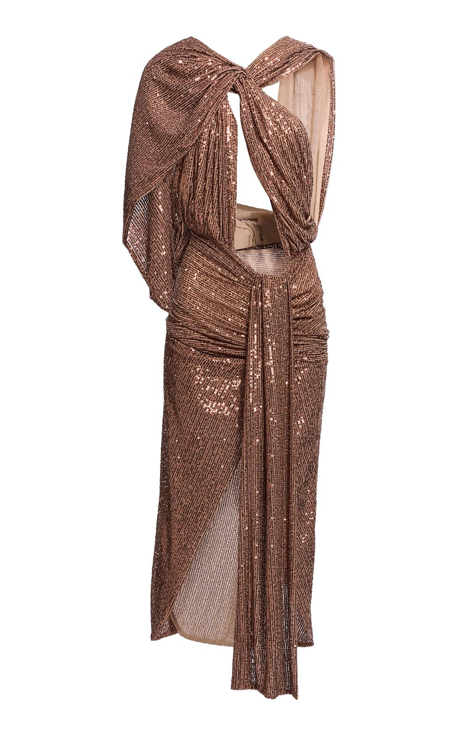 Elie Saab Sequin Jersey Midi Dress In Brown