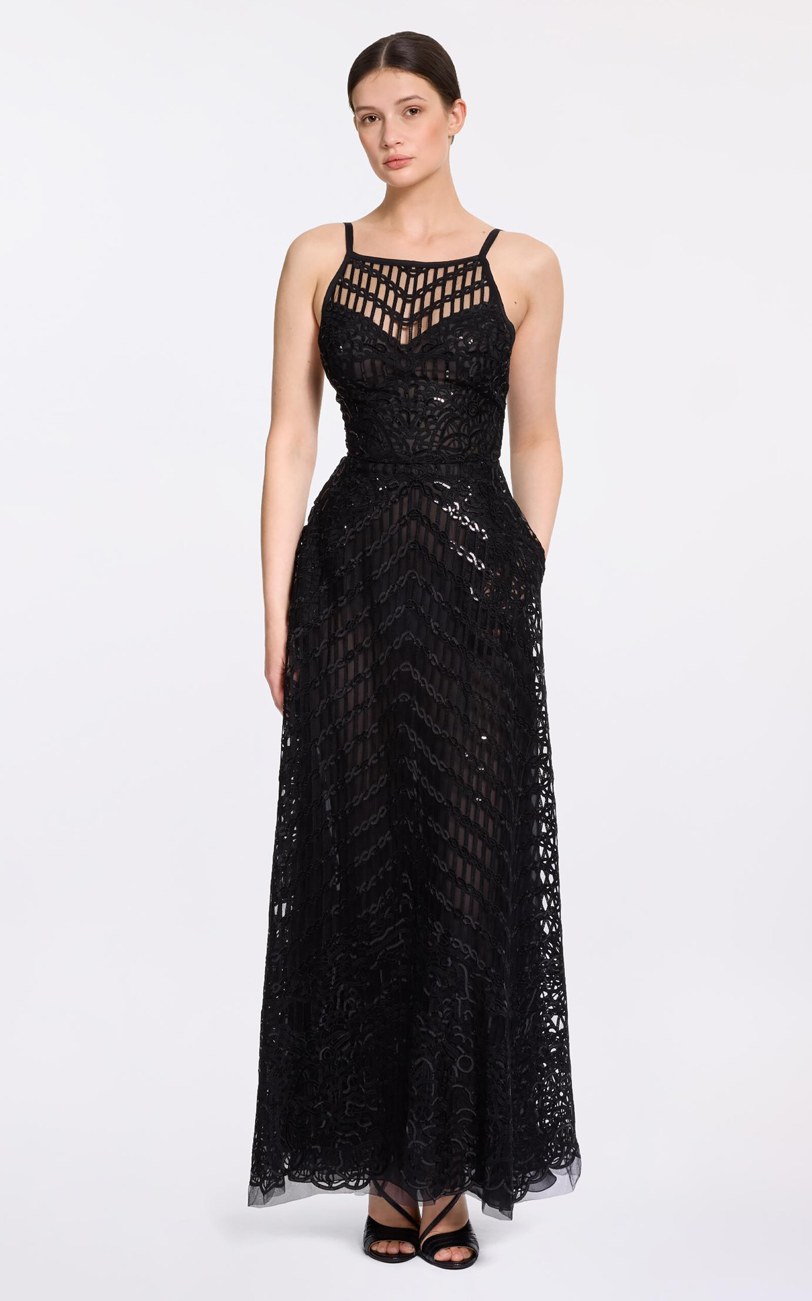 Elie Saab Sequins Embroidered Midi Dress In Black