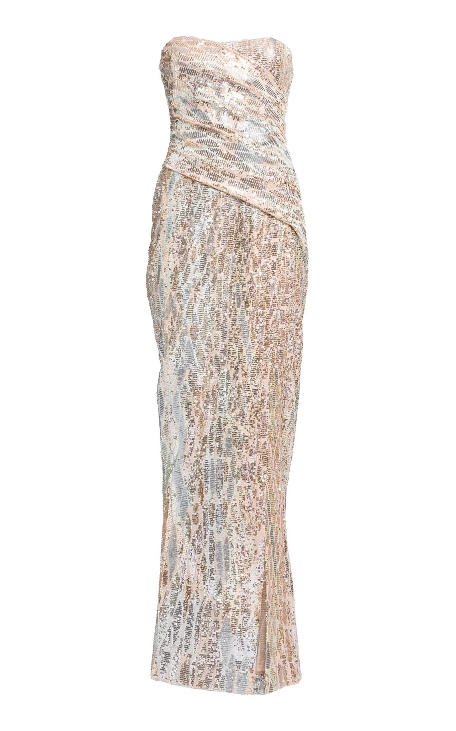 Elie Saab Sequins Embroidered Tulle Long Dress In Multi
