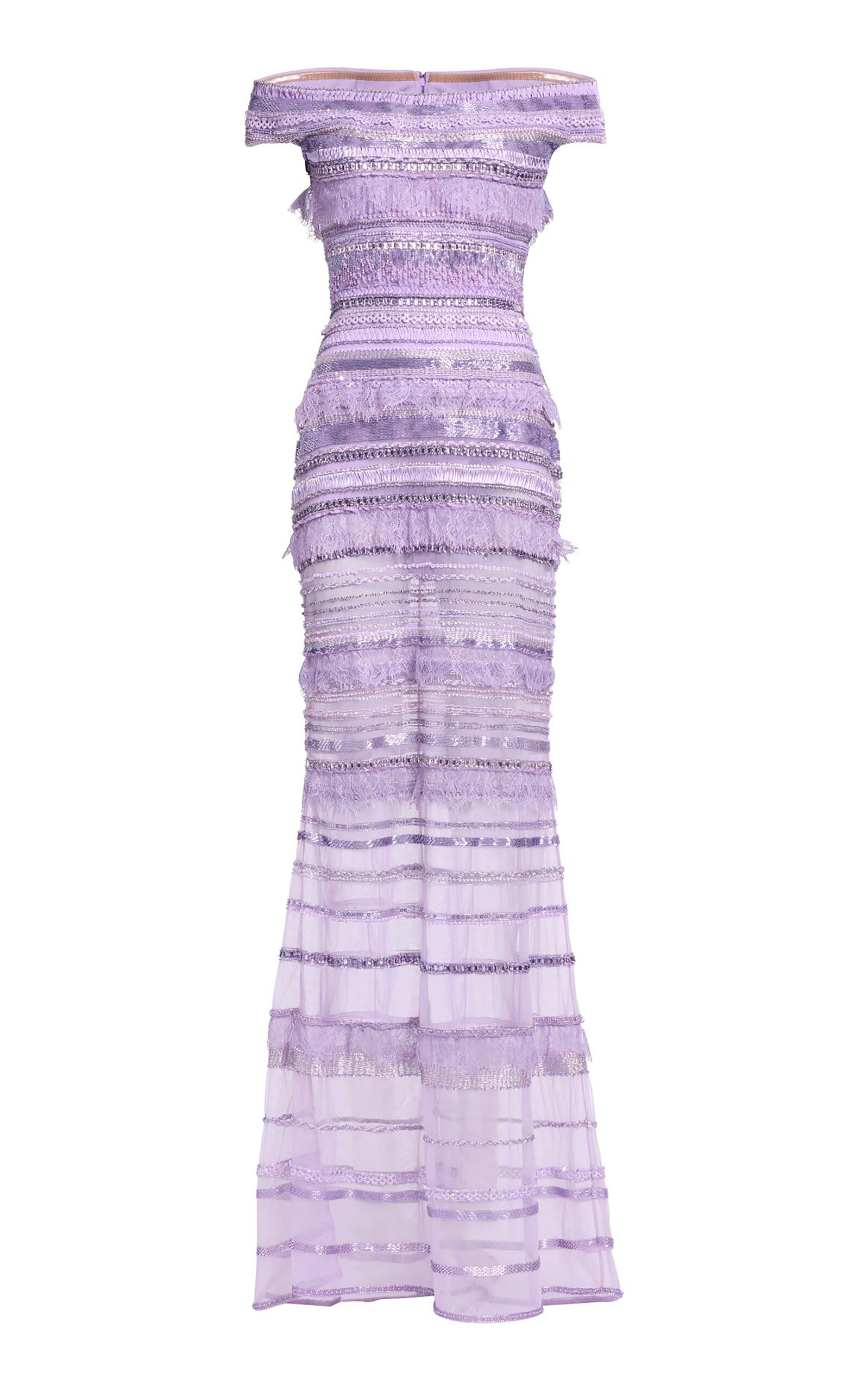 Elie Saab Bead Embroidered Long Dress In Purple