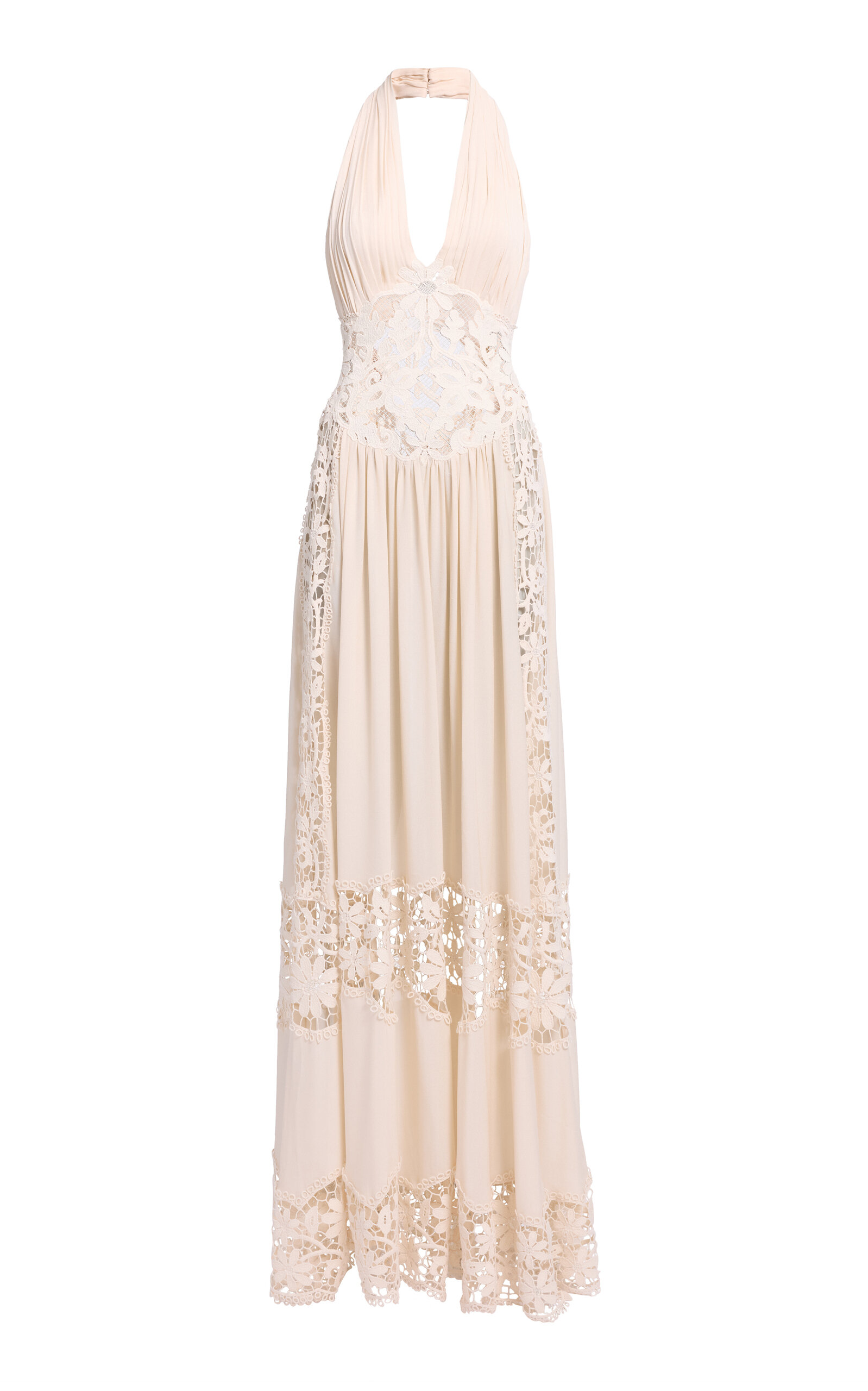 Elie Saab Double Georgette Macrame Long Dress