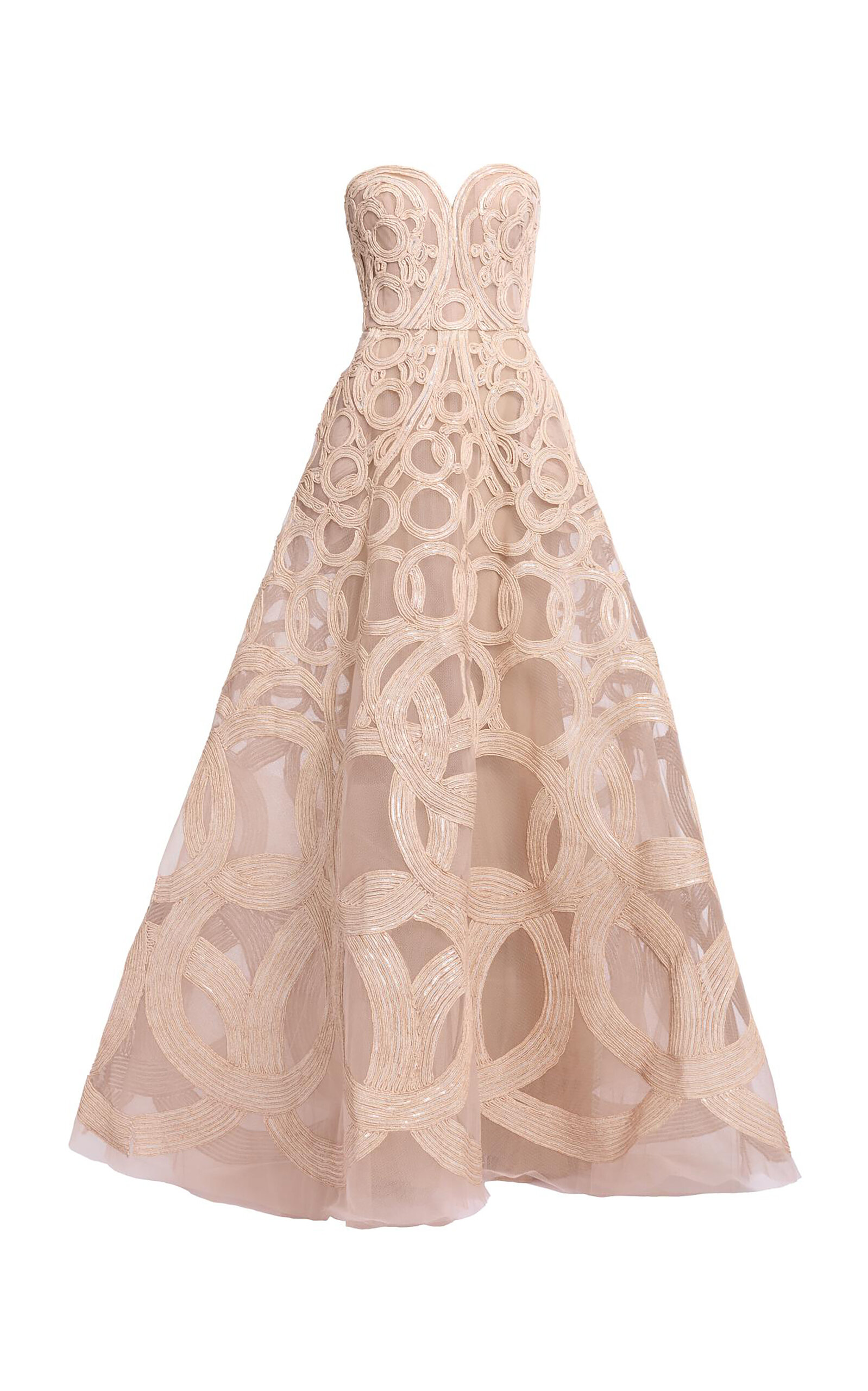 Elie Saab Sequins Embr. Tulle Long Dress - Nude