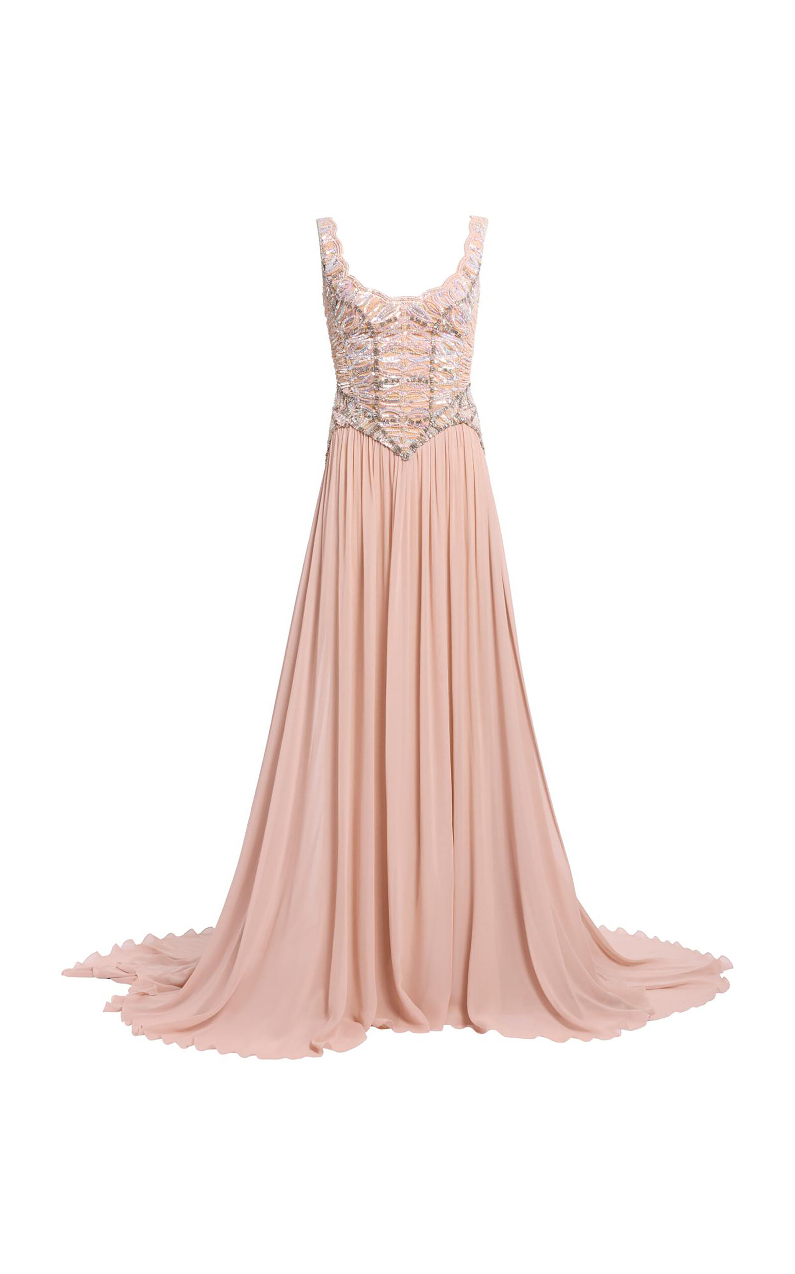 Elie Saab Bead Embroidered Silk Georgette Long Dress In Pink