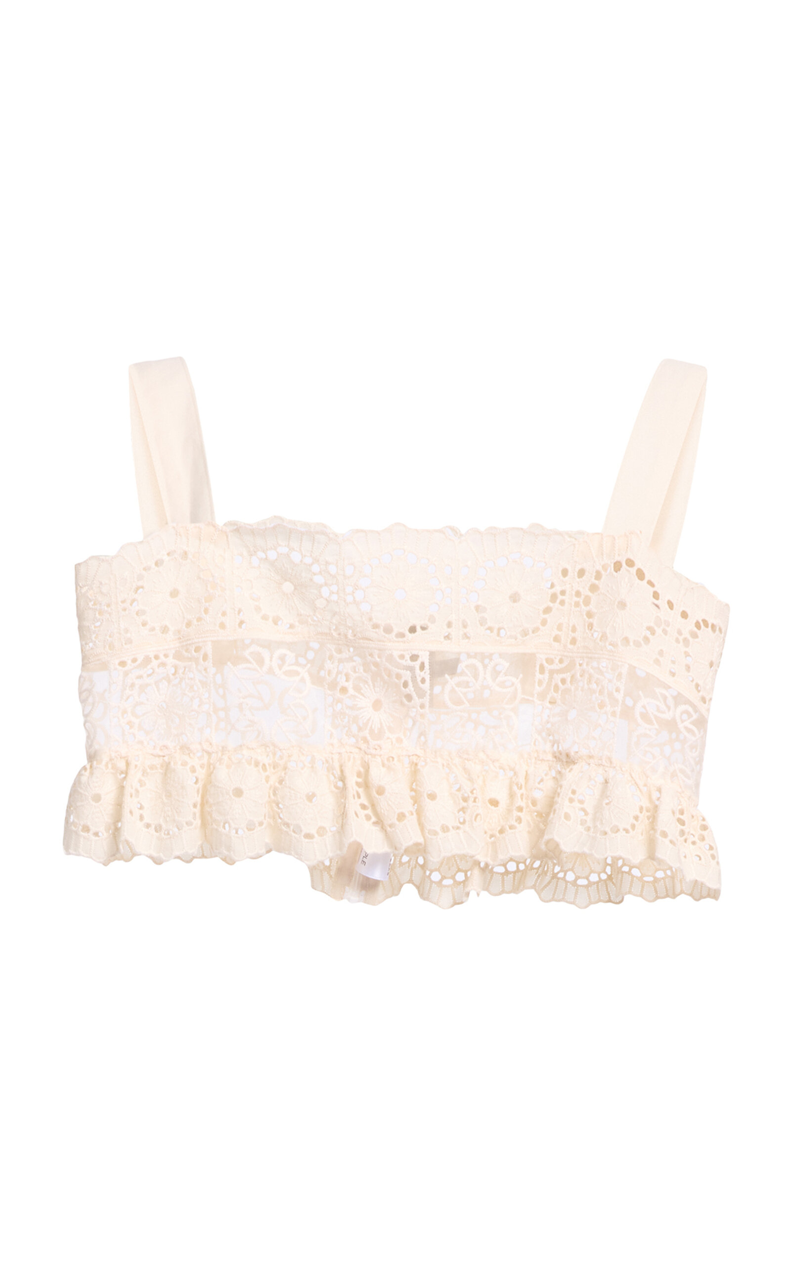 Elie Saab Cotton Embr. Macrame/organza Top In Neutral