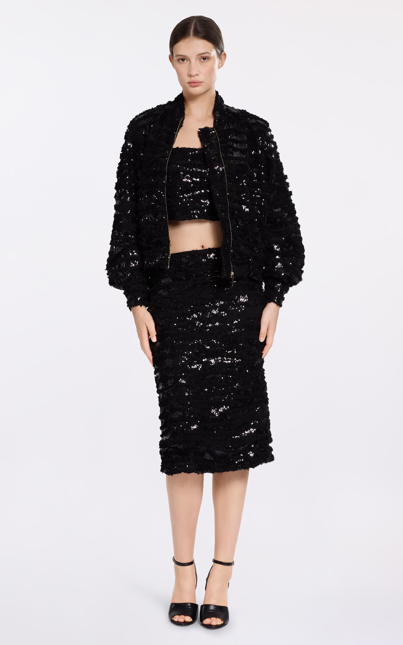 Elie Saab Sequined Chiffon Bomber Jacket In Black