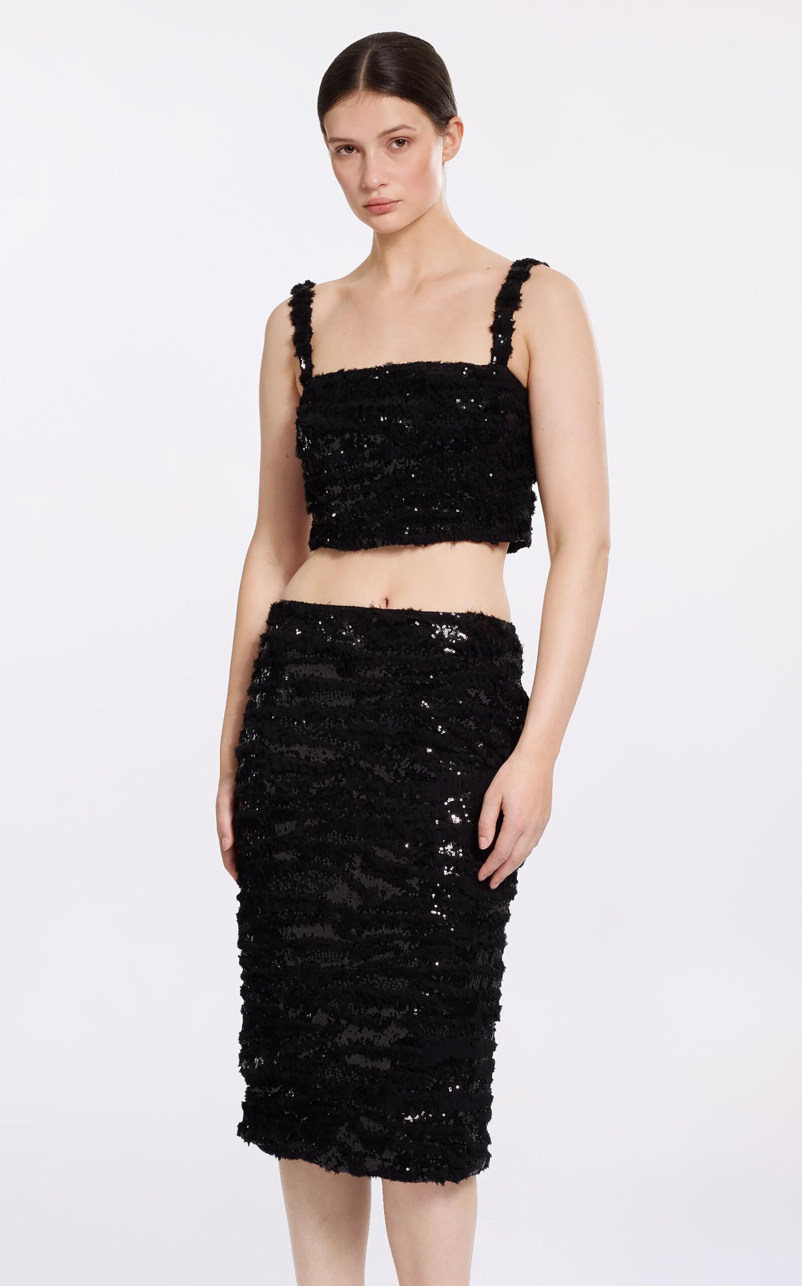 Elie Saab Sequined Chiffon Crop Top - Black
