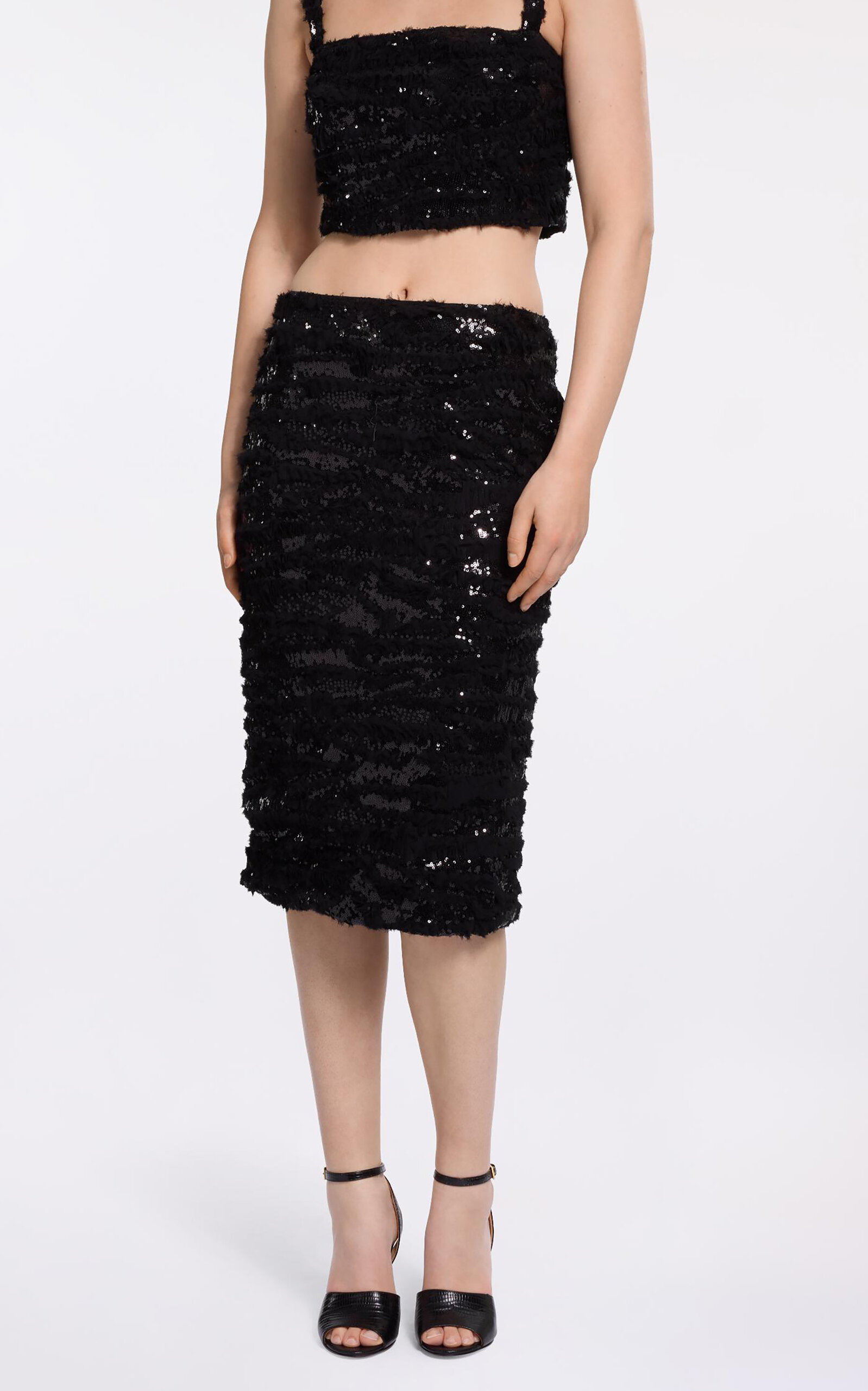 Elie Saab Sequined Chiffon Midi Skirt In Black