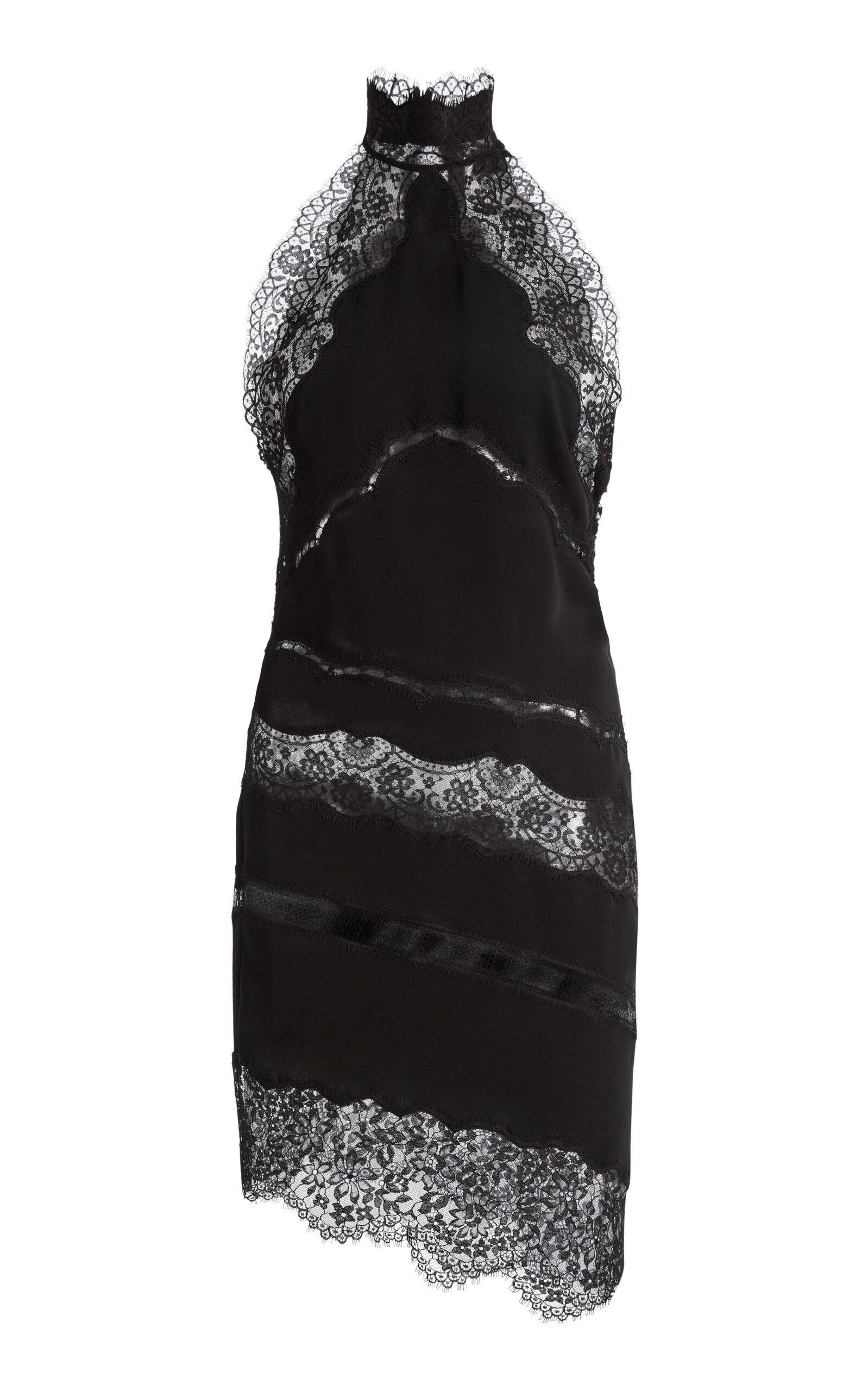 Zuhair Murad Lace-Trim Light Cotton–Silk Cady Halter Mini Dress - Black